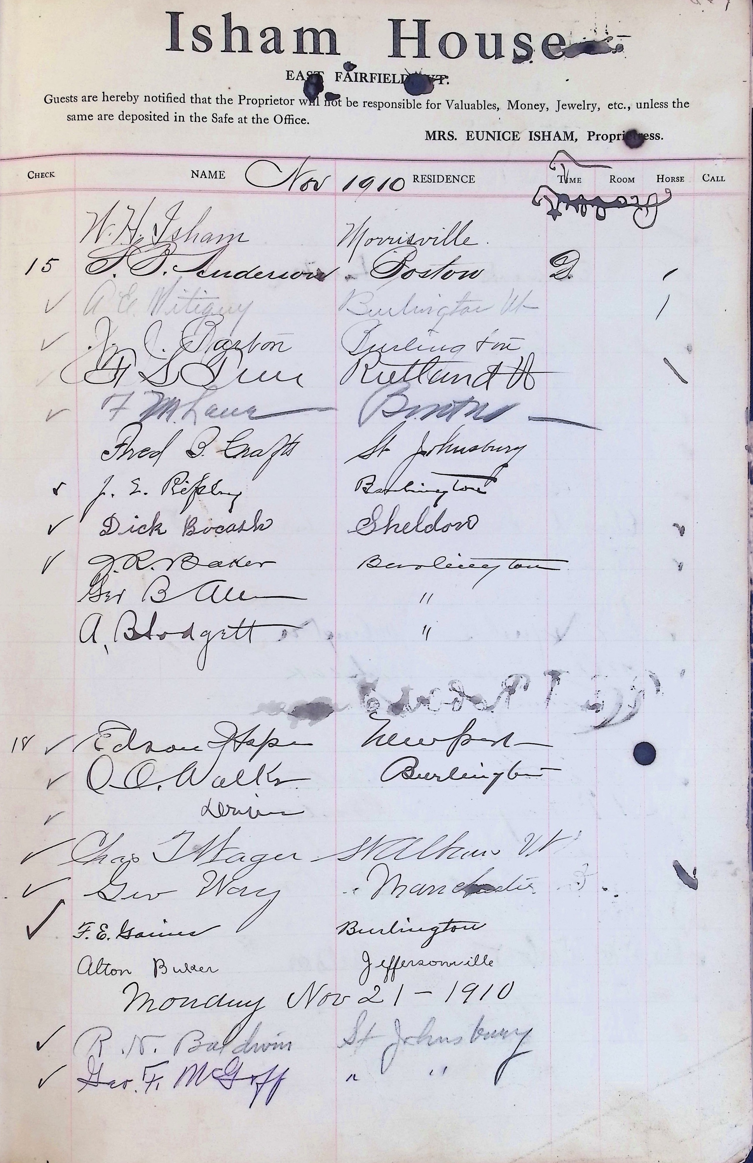 Isham Hotel register Vol. 4, Page 75