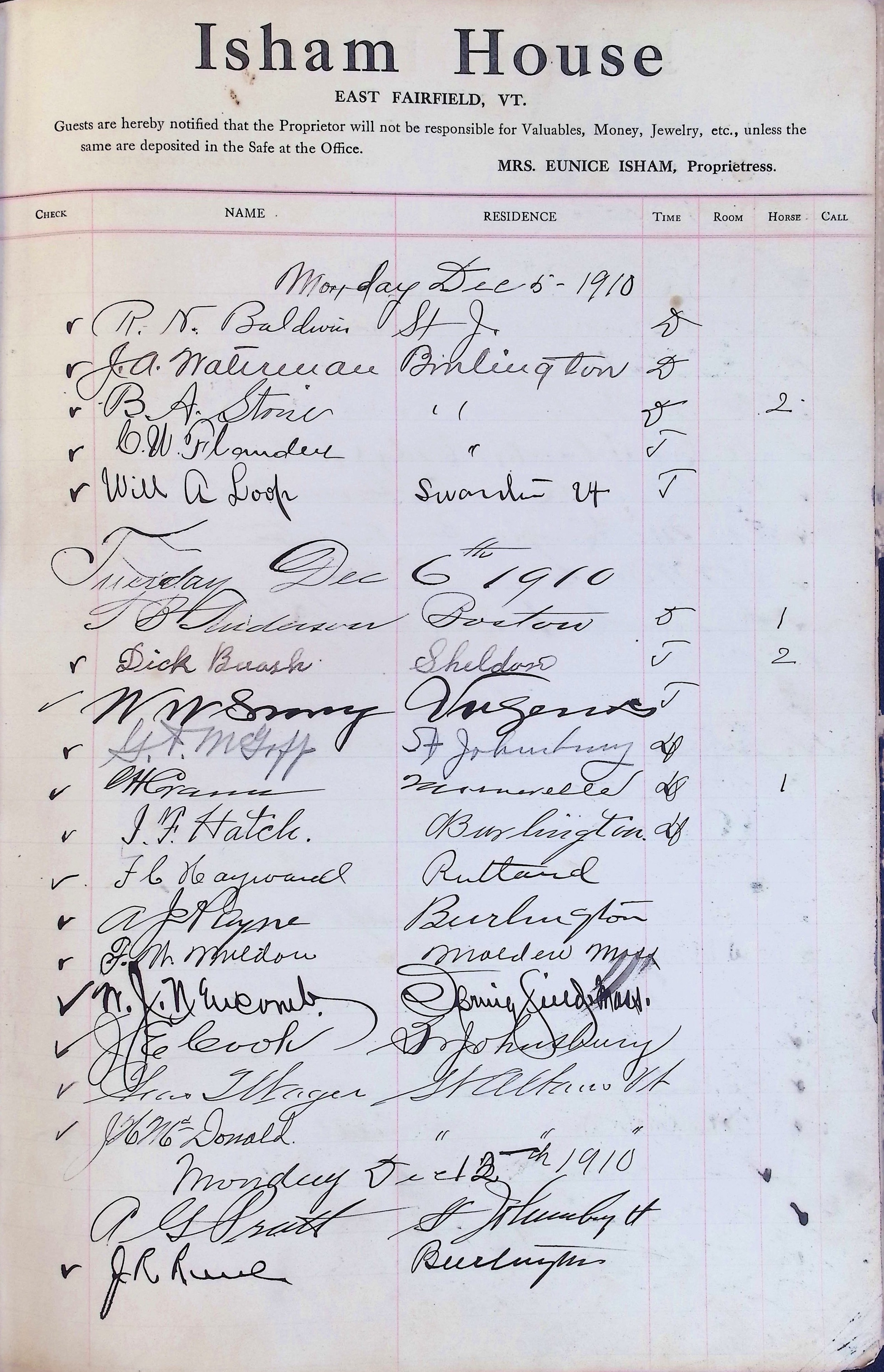 Isham Hotel register Vol. 4, Page 77