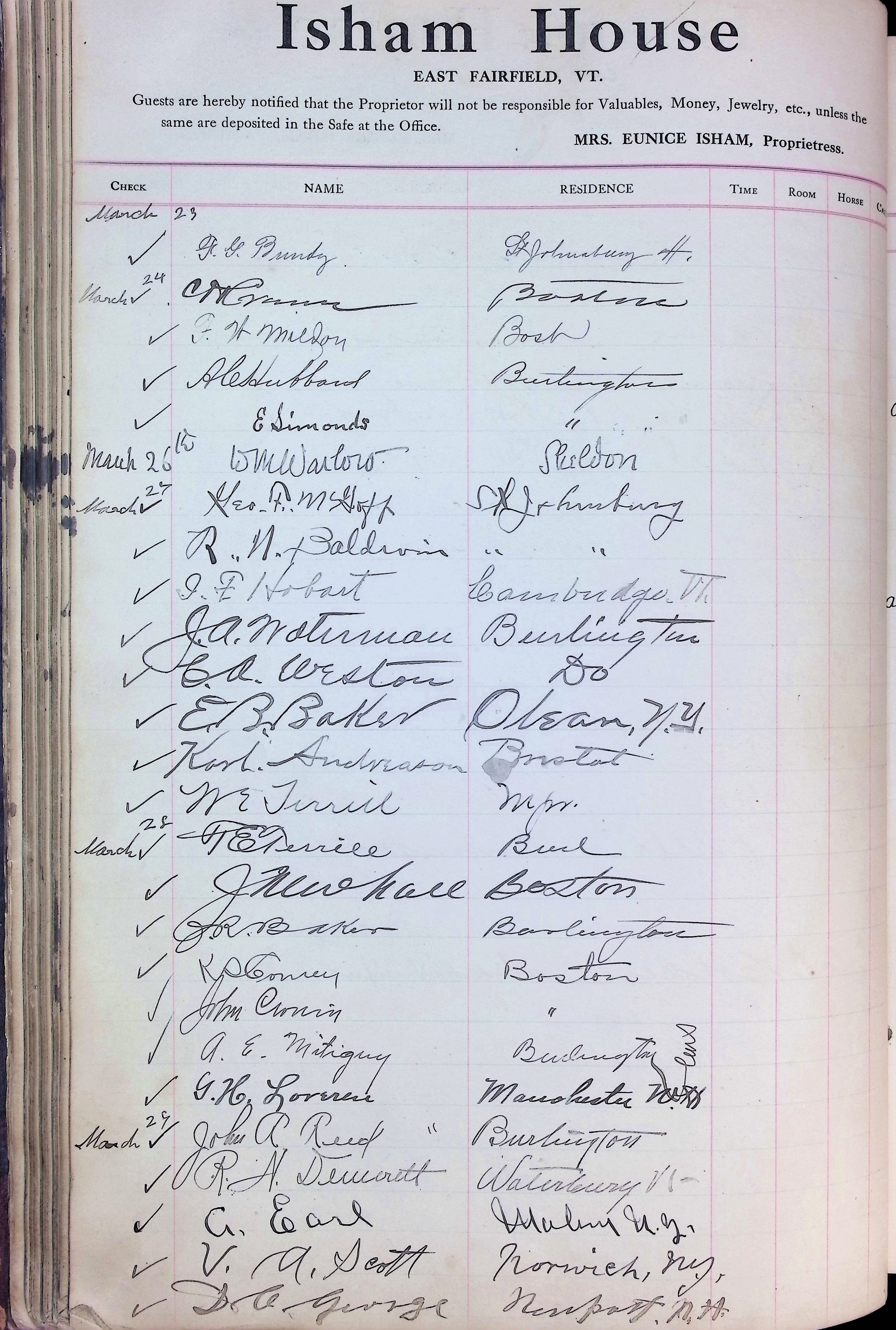 Isham Hotel register Vol. 4, Page 86