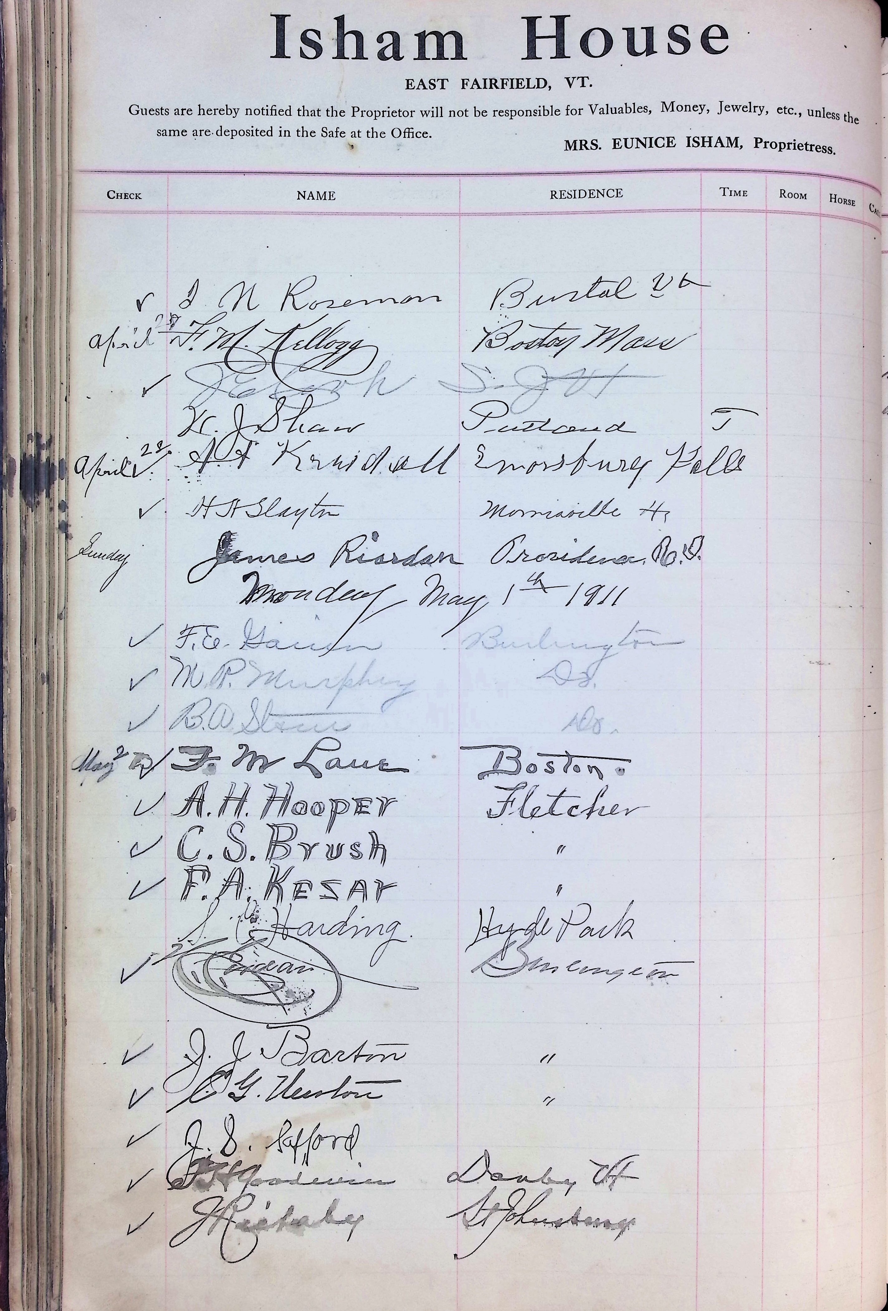 Isham Hotel register Vol. 4, Page 90