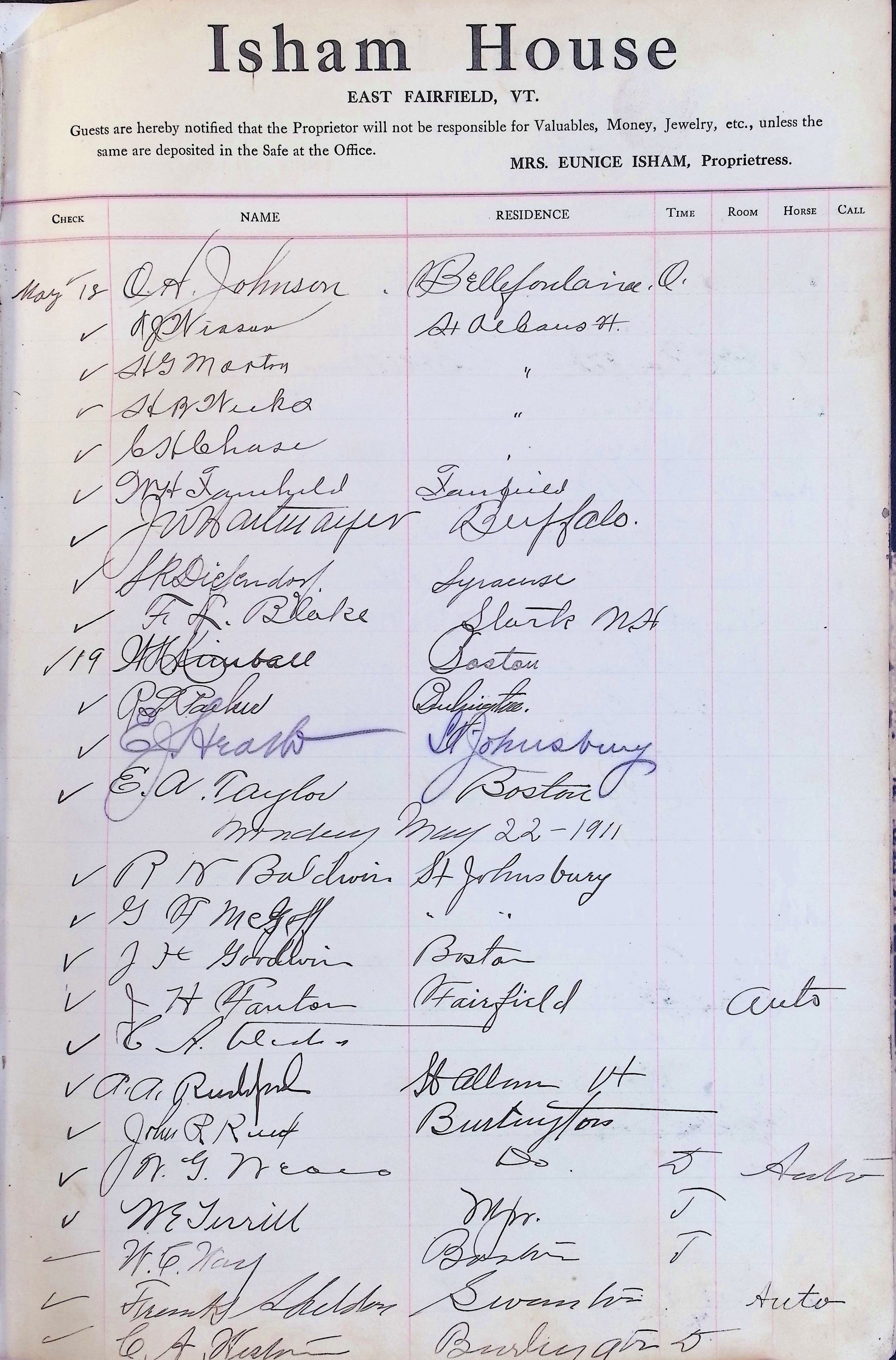 Isham Hotel register Vol. 4, Page 93