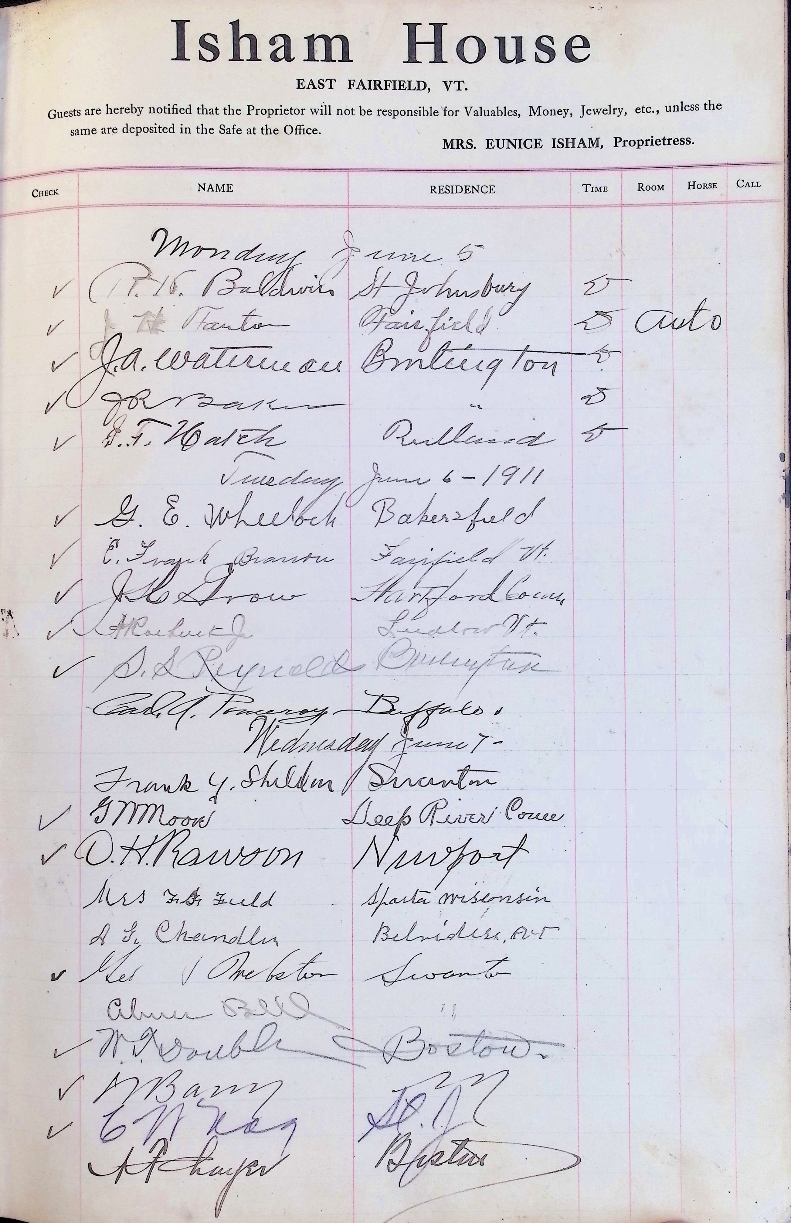 Isham Hotel register Vol. 4, Page 95