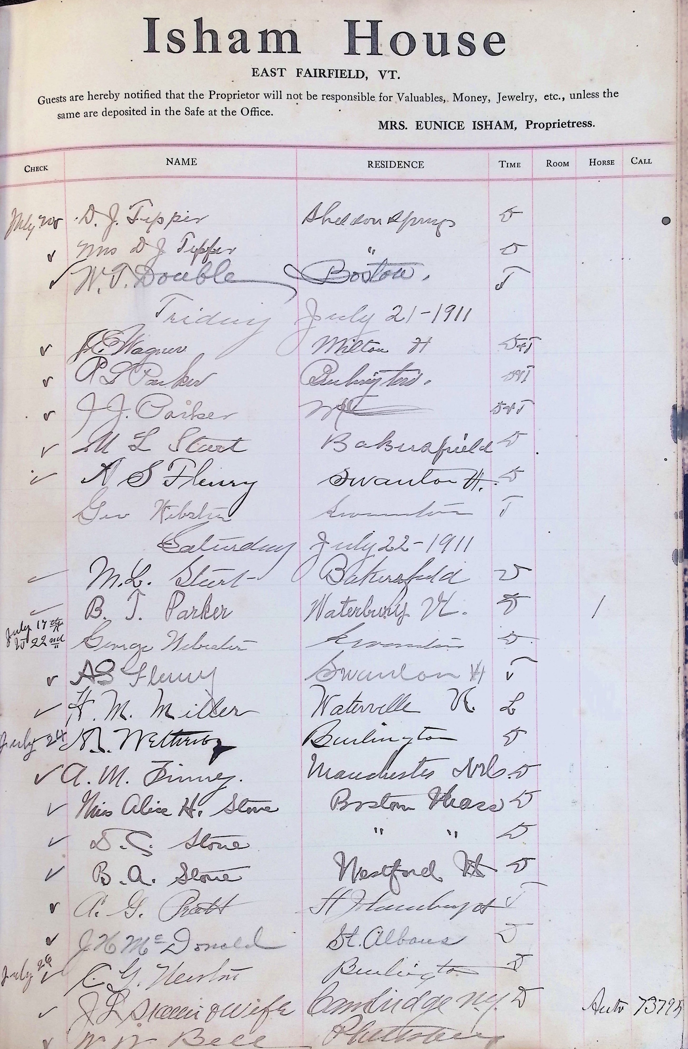 Isham Hotel register Vol. 4, Page 101