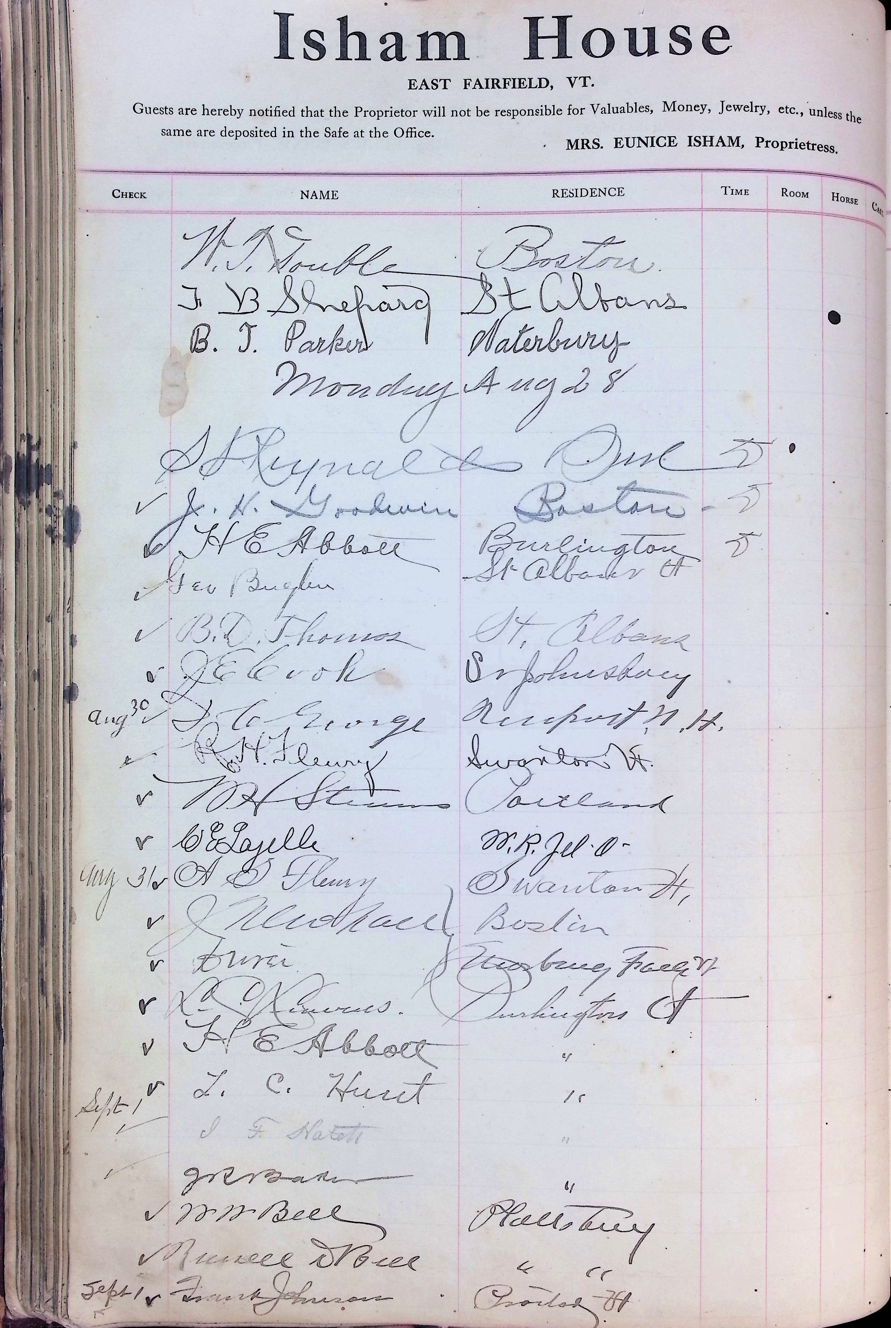 Isham Hotel register Vol. 4, Page 106