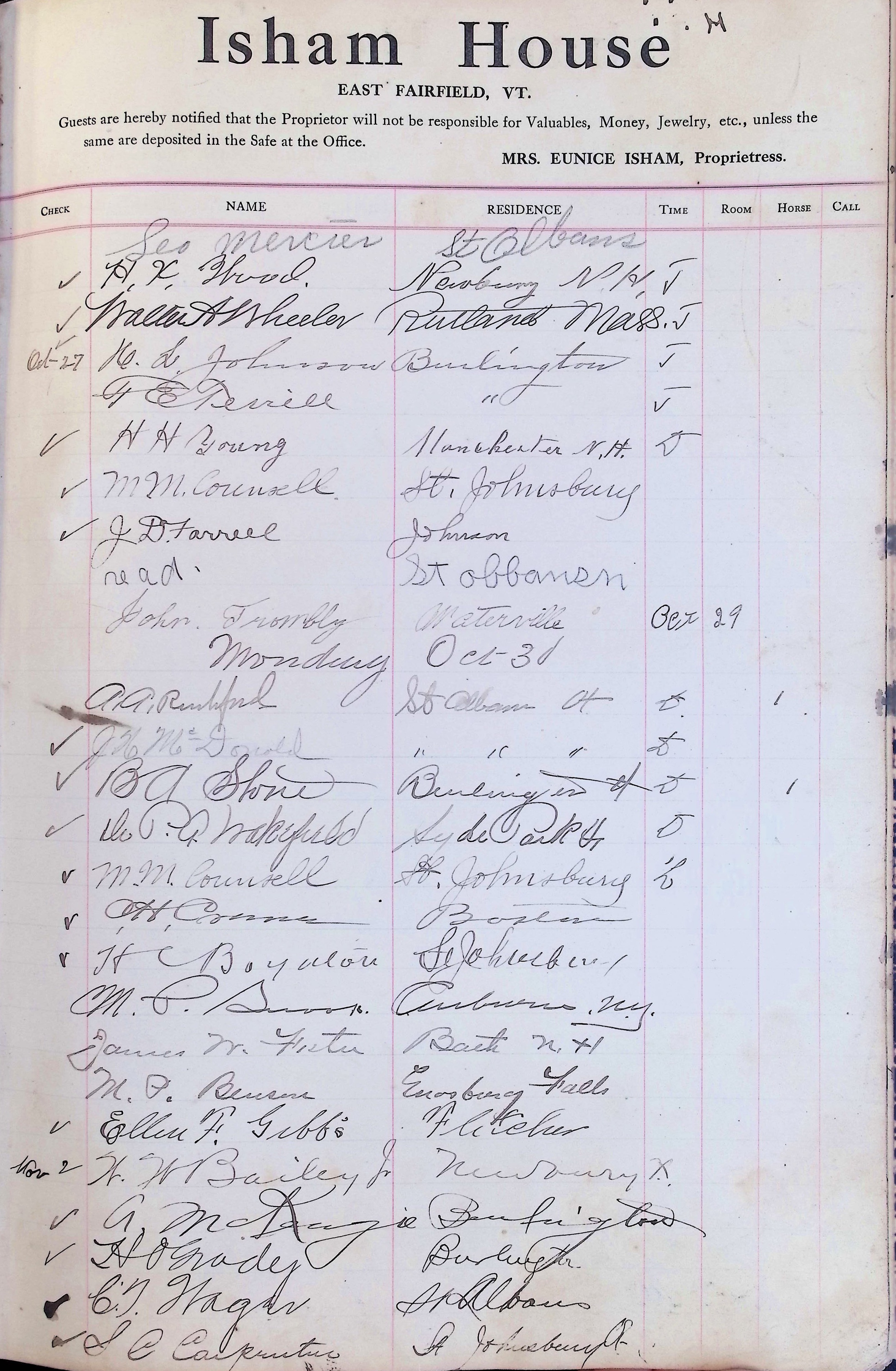 Isham Hotel register Vol. 4, Page 115