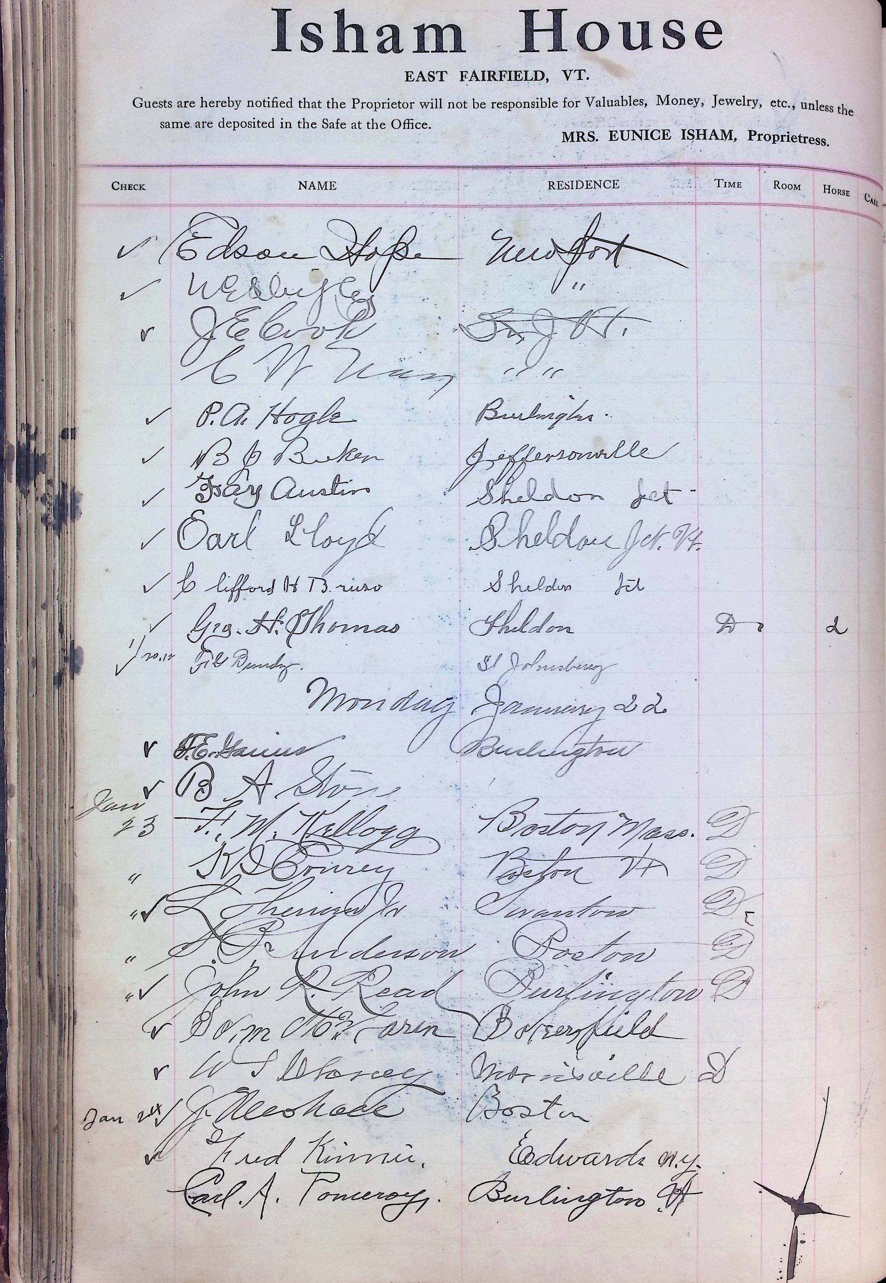 Isham Hotel register Vol. 4, Page 124