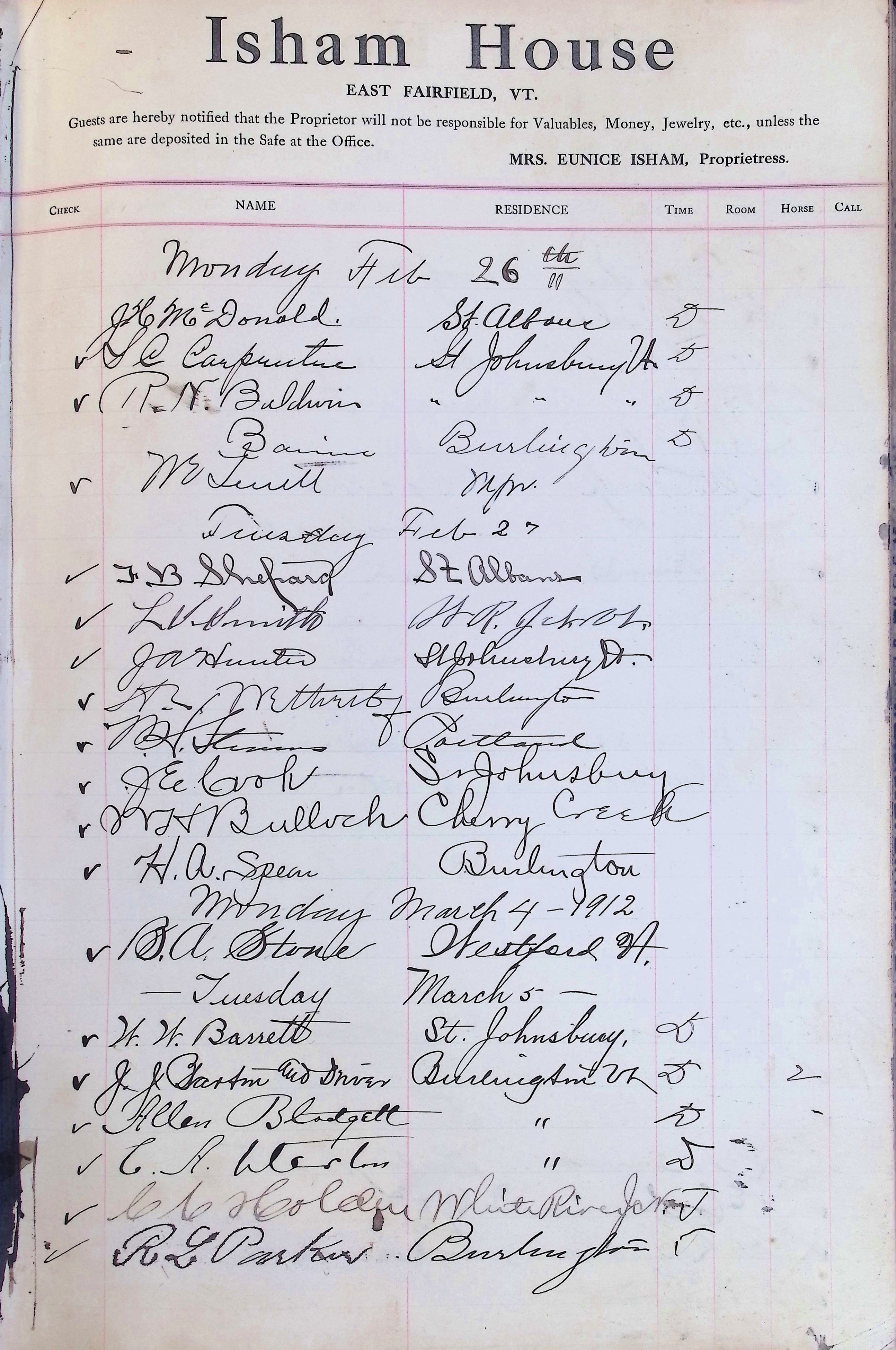 Isham Hotel register Vol. 4, Page 129