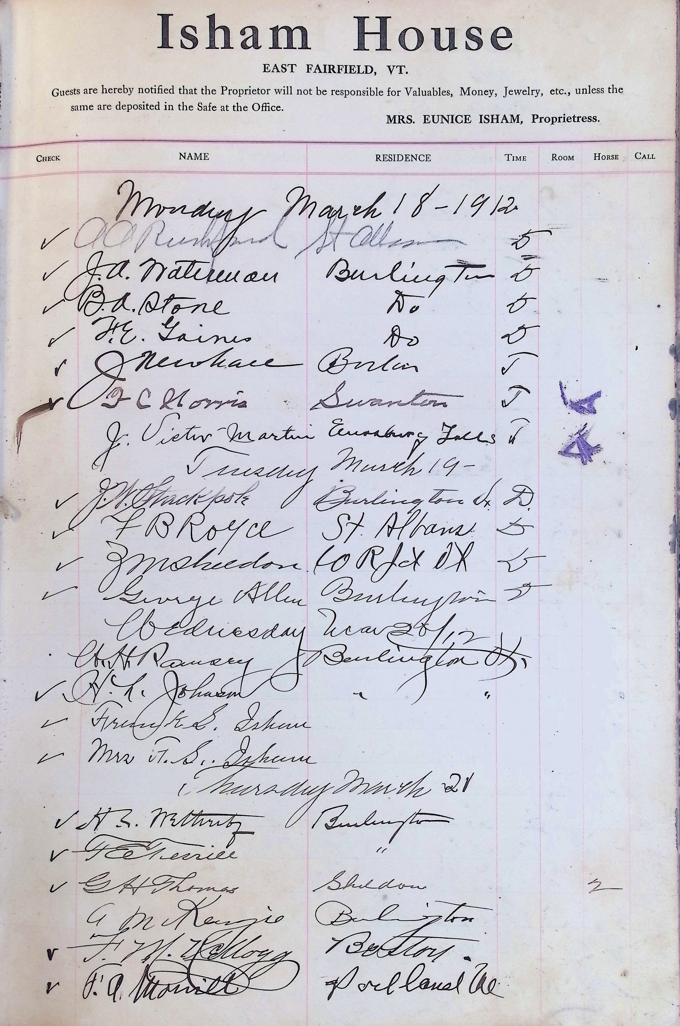 Isham Hotel register Vol. 4, Page 131