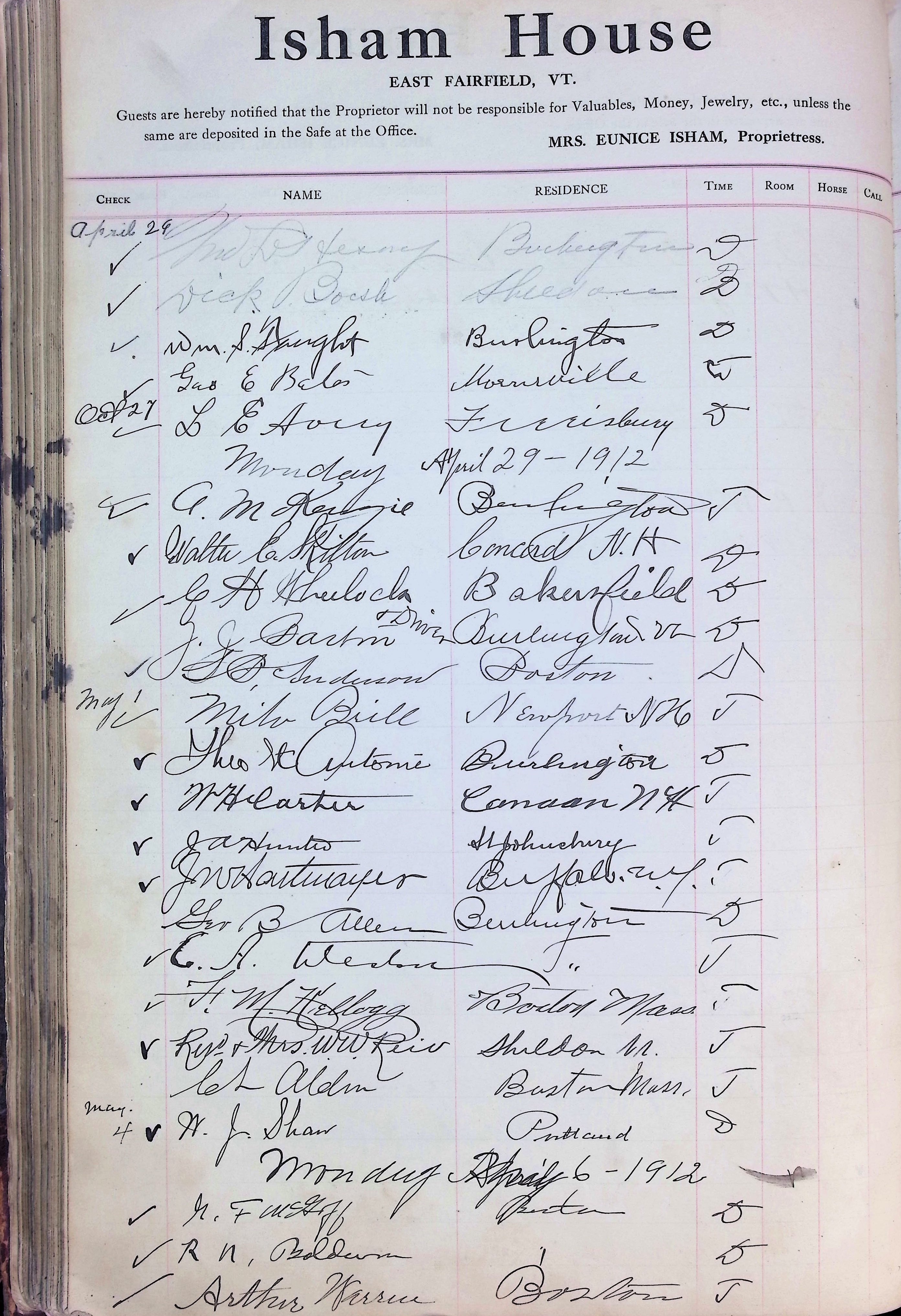 Isham Hotel register Vol. 4, Page 137