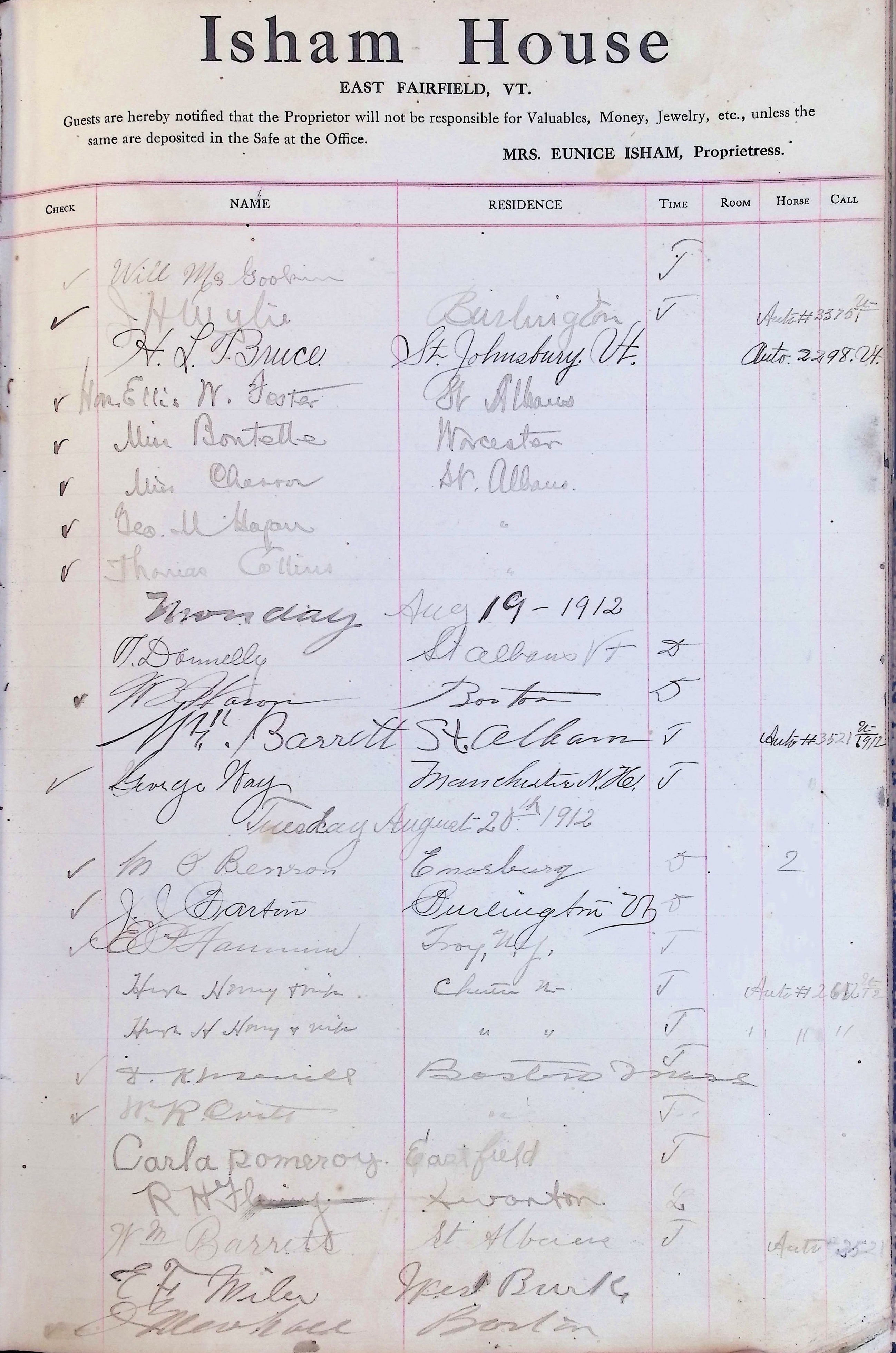 Isham Hotel register Vol. 4, Page 148