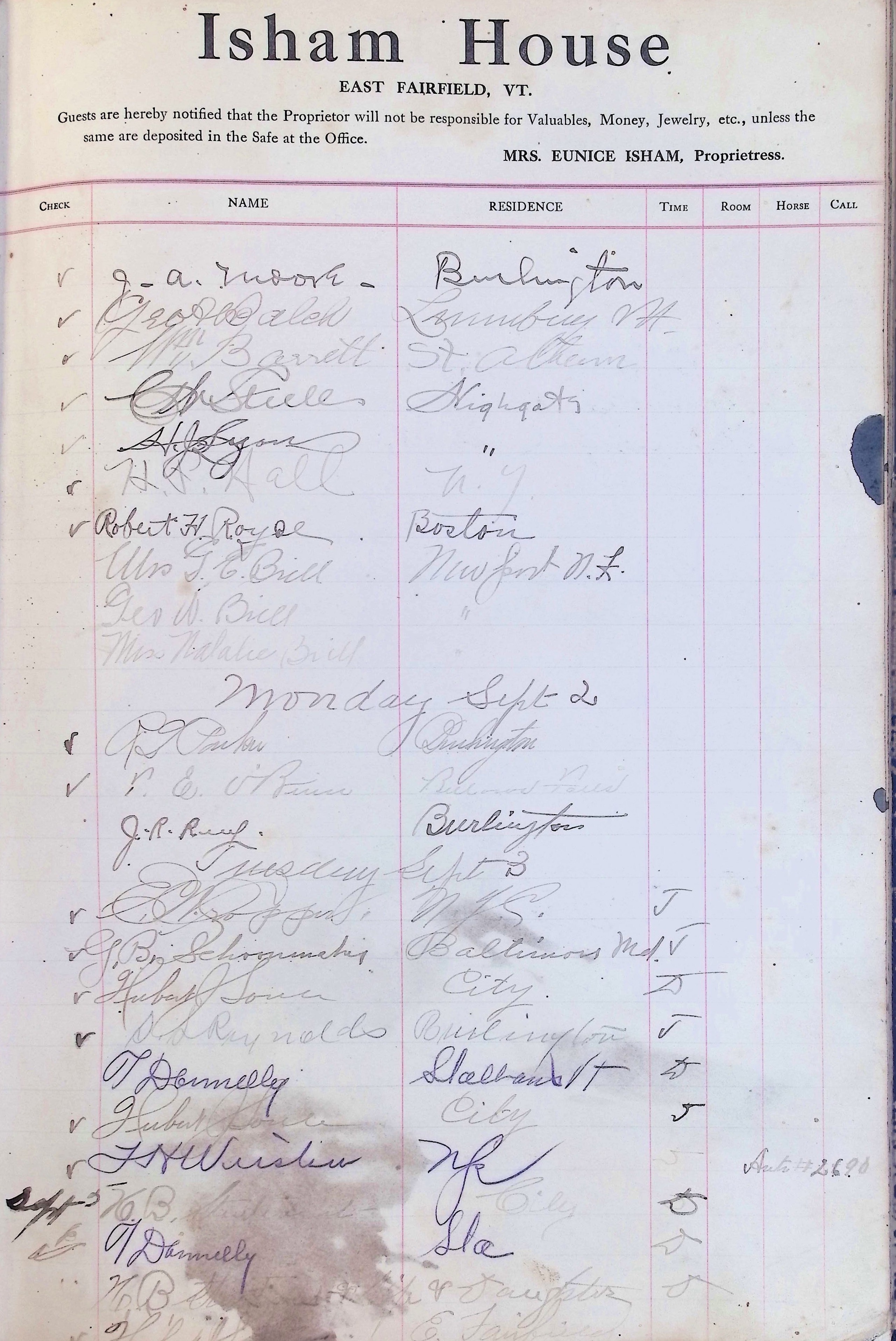 Isham Hotel register Vol. 4, Page 150