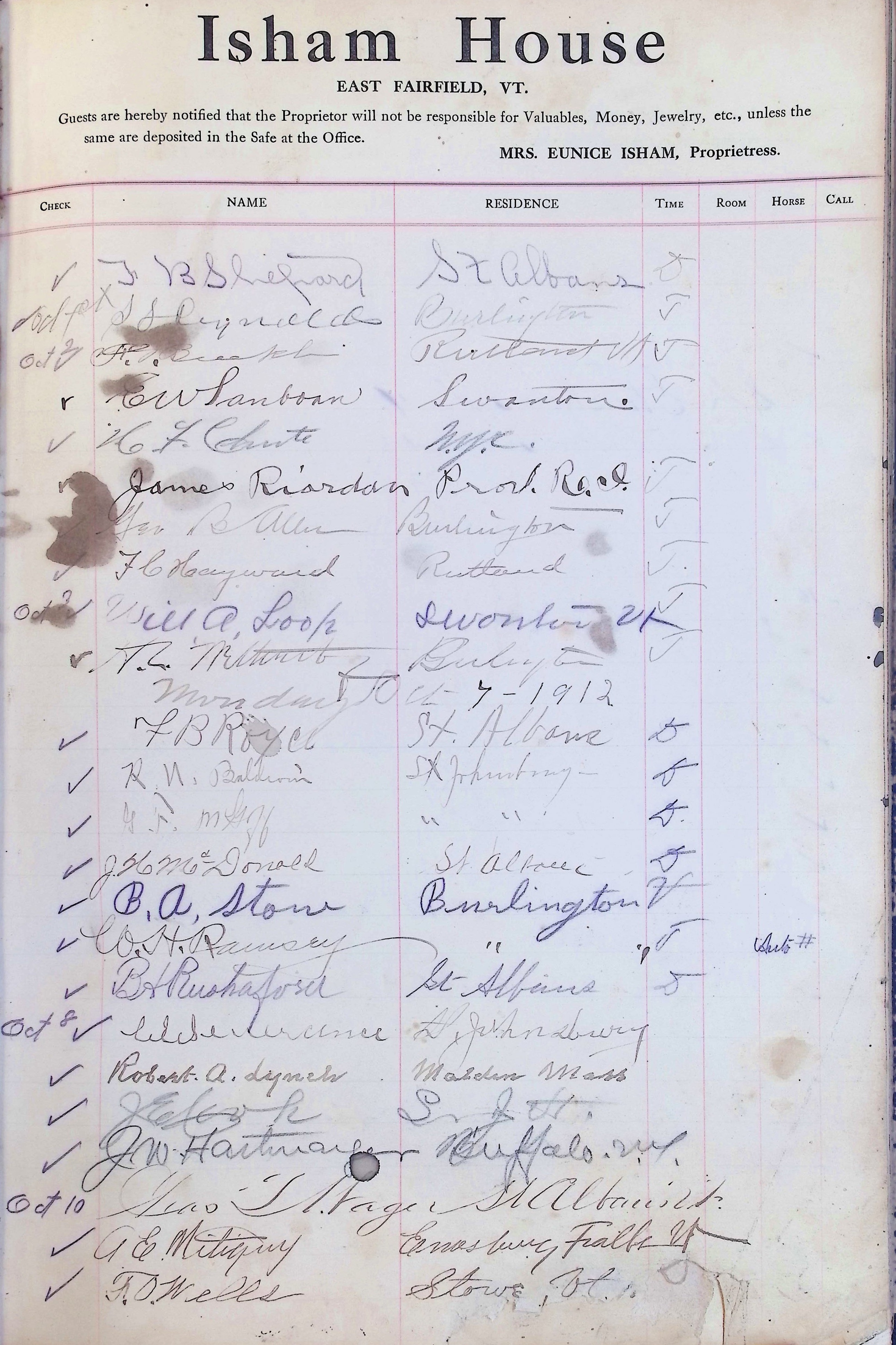 Isham Hotel register Vol. 4, Page 154