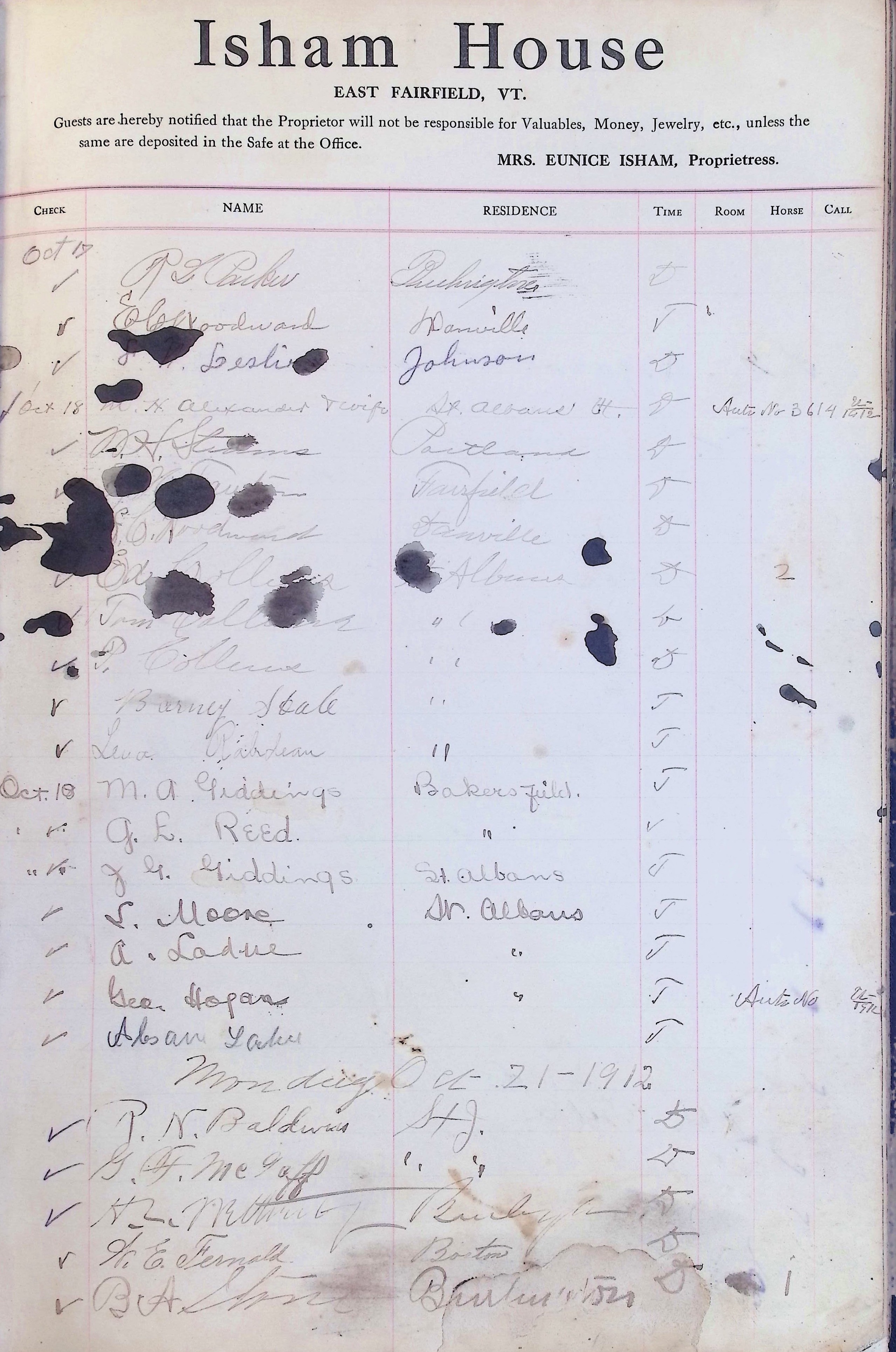 Isham Hotel register Vol. 4, Page 156