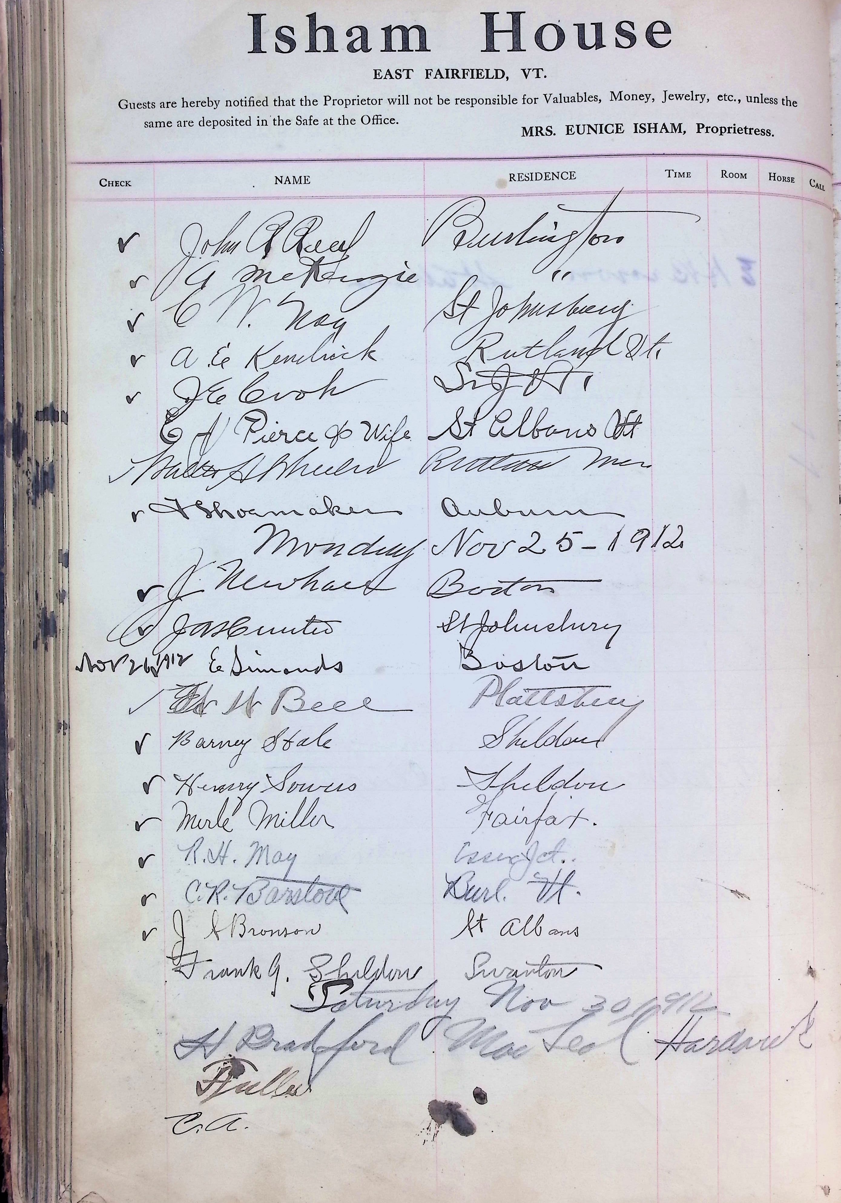 Isham Hotel register Vol. 4, Page 163