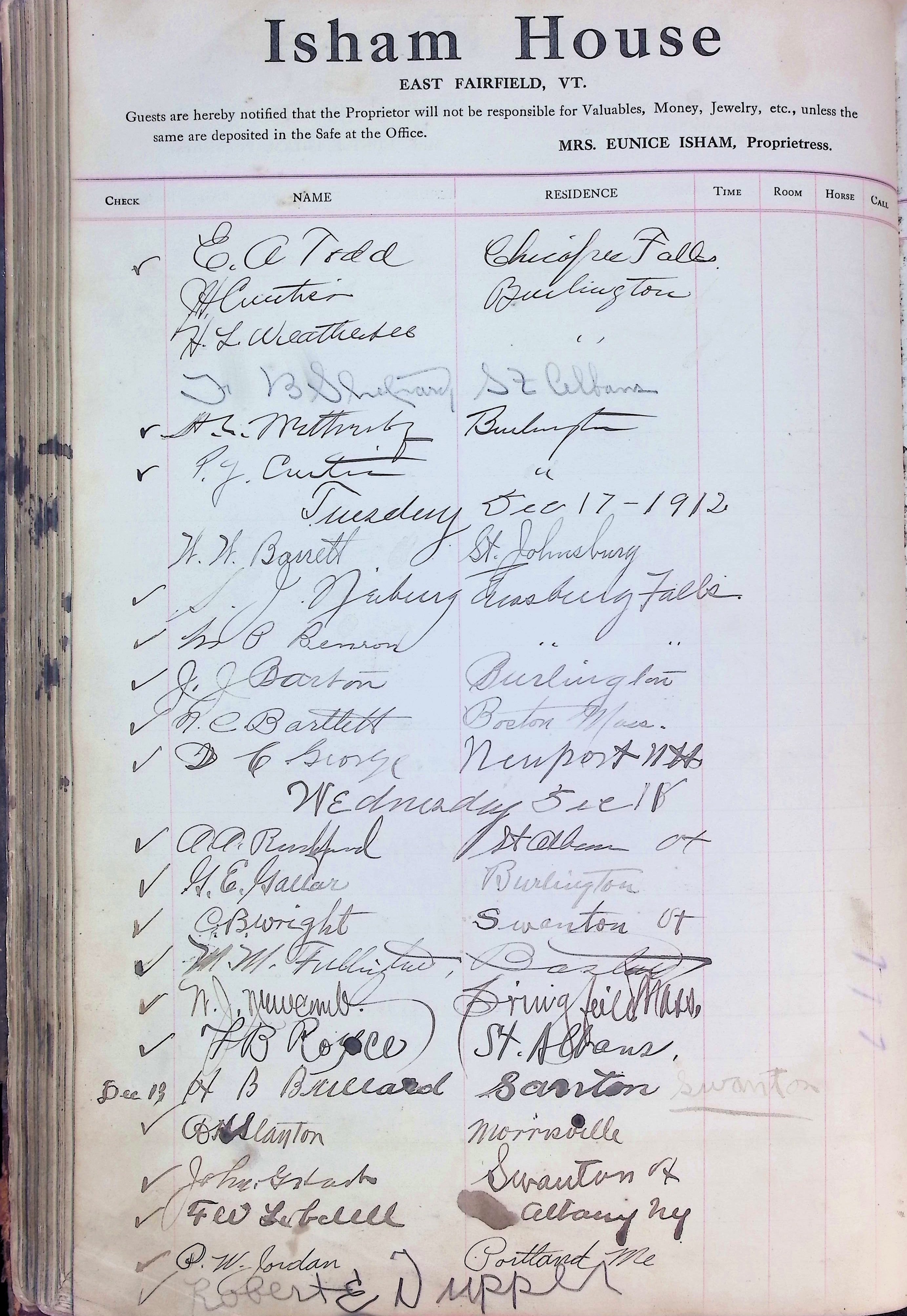 Isham Hotel register Vol. 4, Page 165