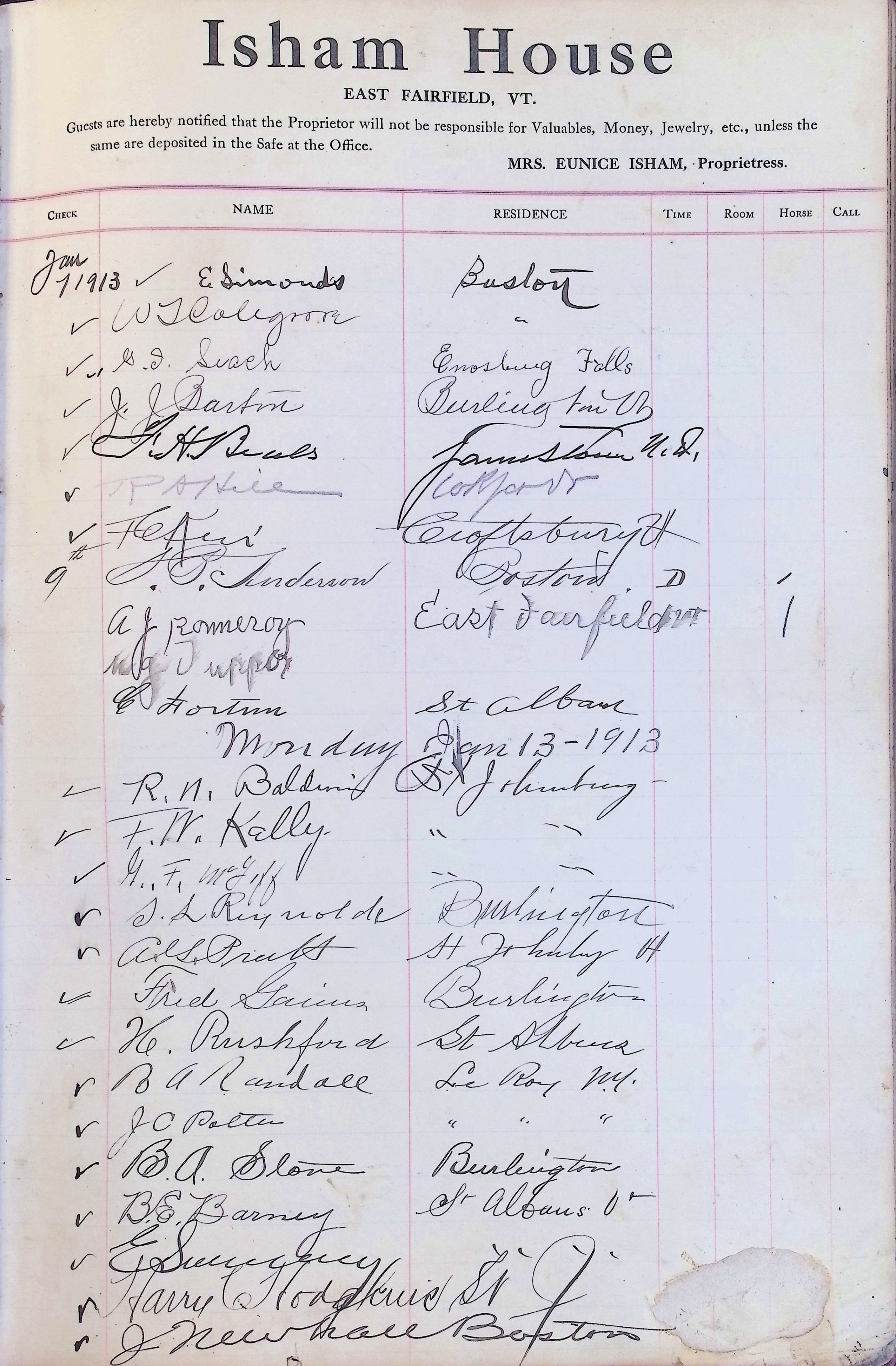 Isham Hotel register Vol. 4, Page 166