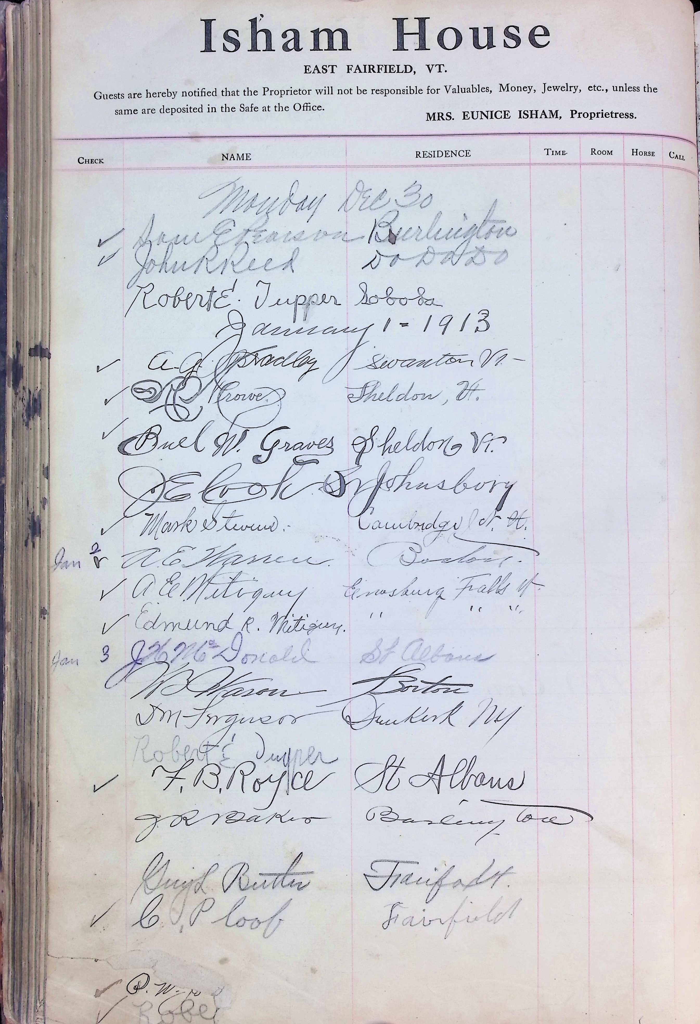 Isham Hotel register Vol. 4, Page 167