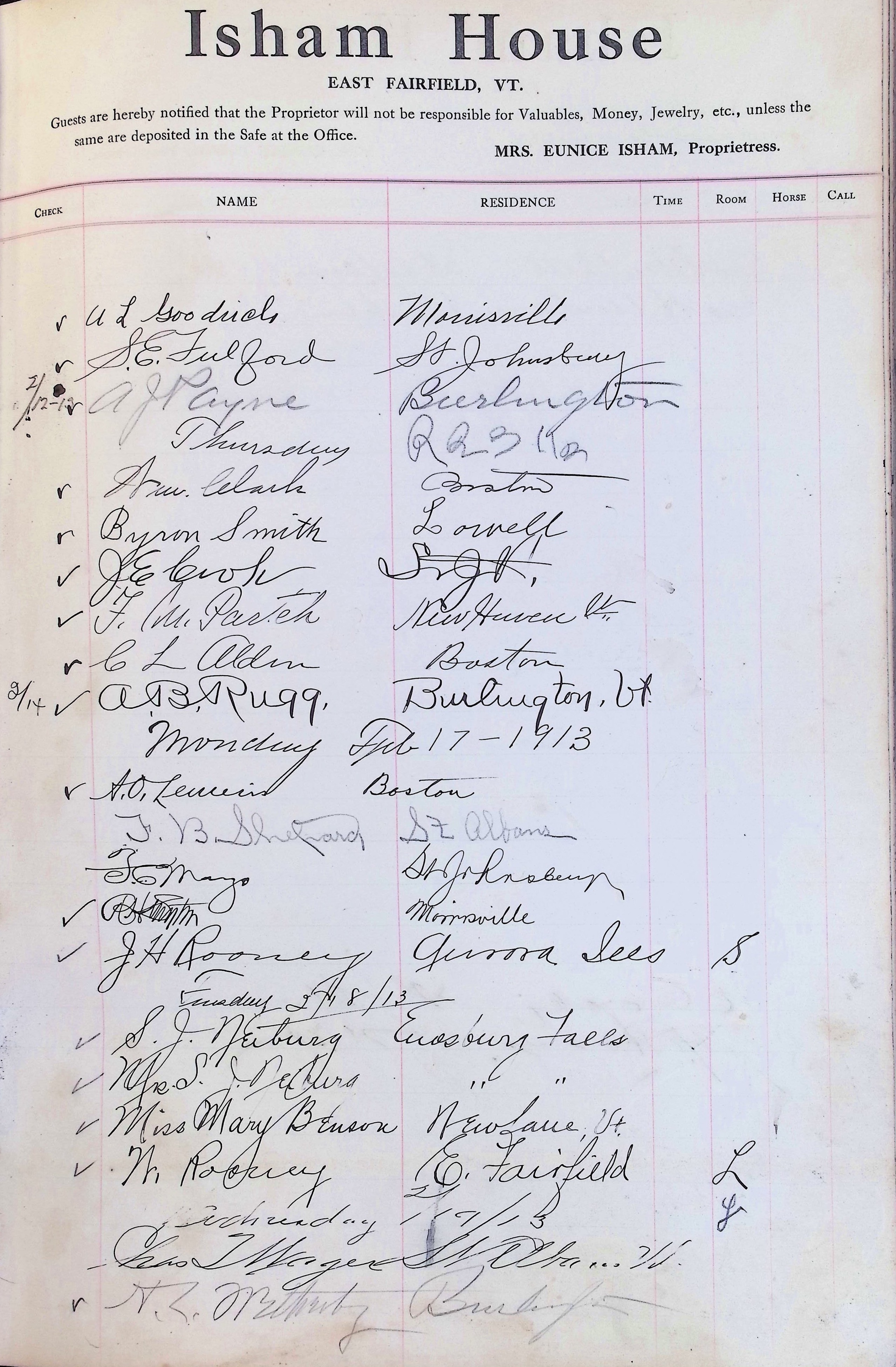 Isham Hotel register Vol. 4, Page 170