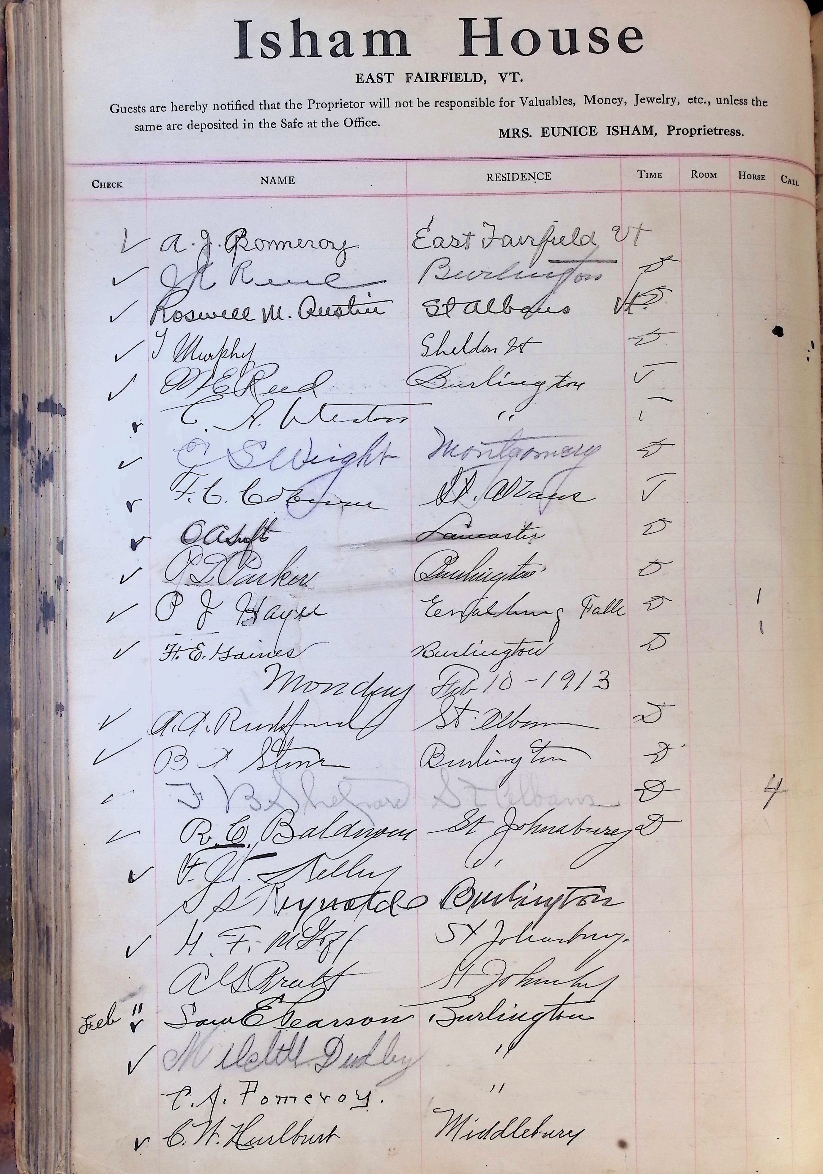 Isham Hotel register Vol. 4, Page 171