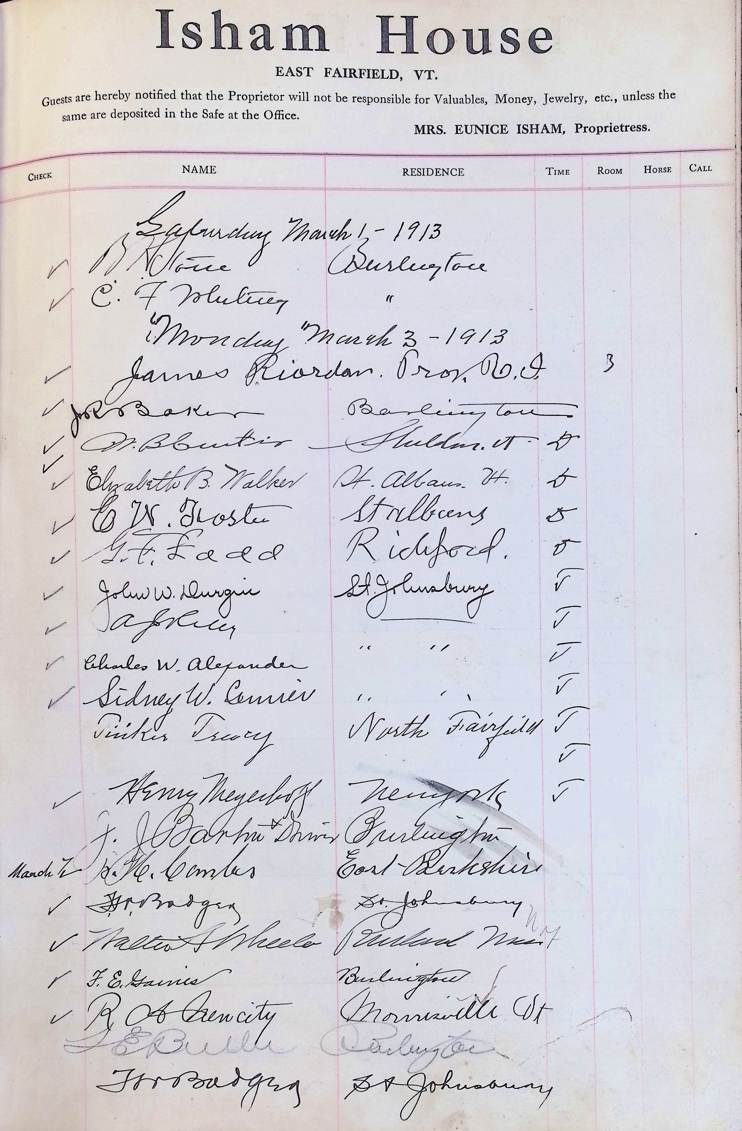 Isham Hotel register Vol. 4, Page 172