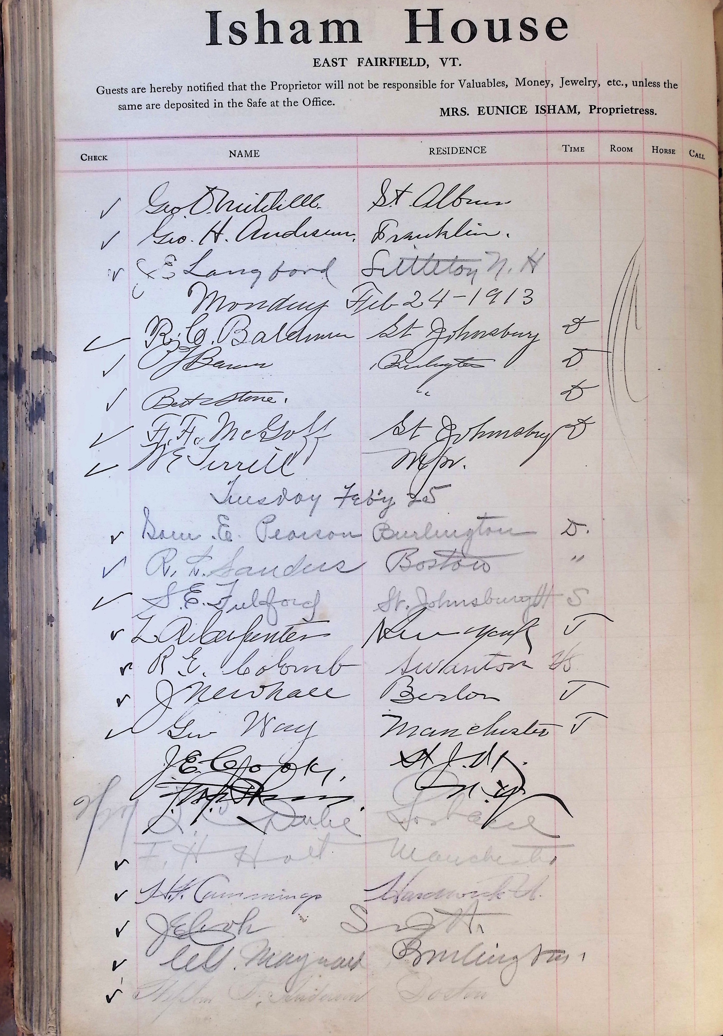 Isham Hotel register Vol. 4, Page 173