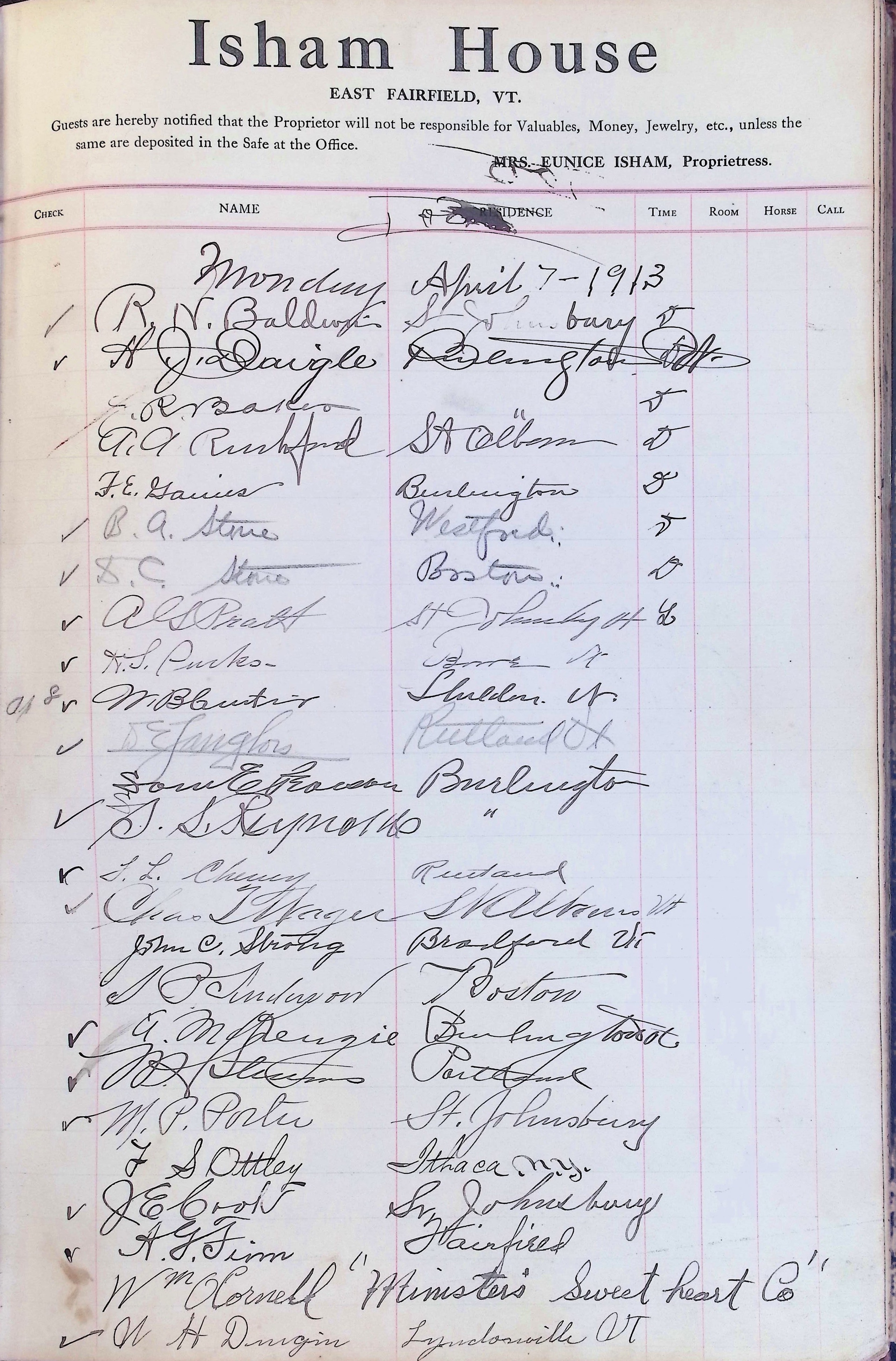 Isham Hotel register Vol. 4, Page 176