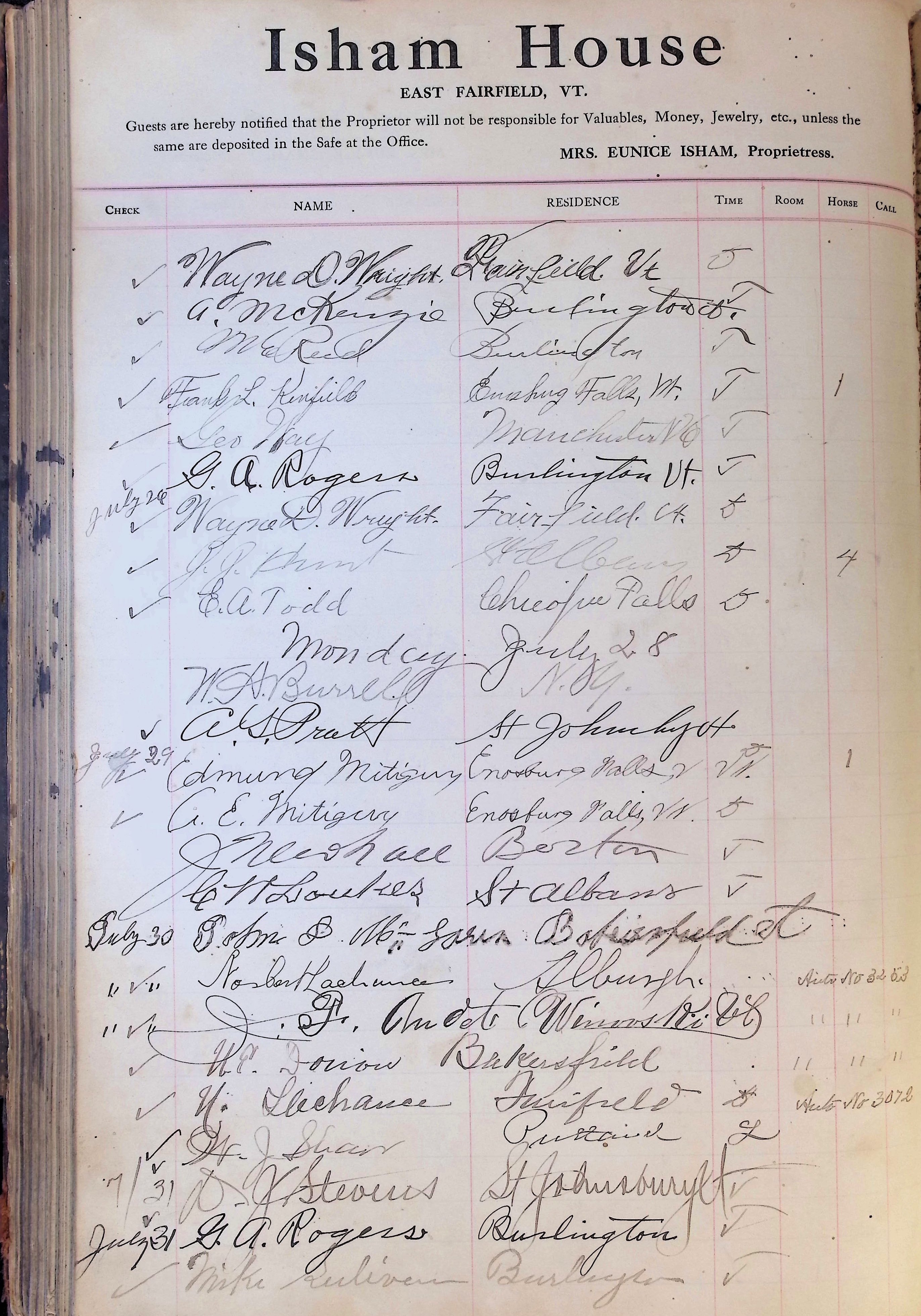 Isham Hotel register Vol. 4, Page 193