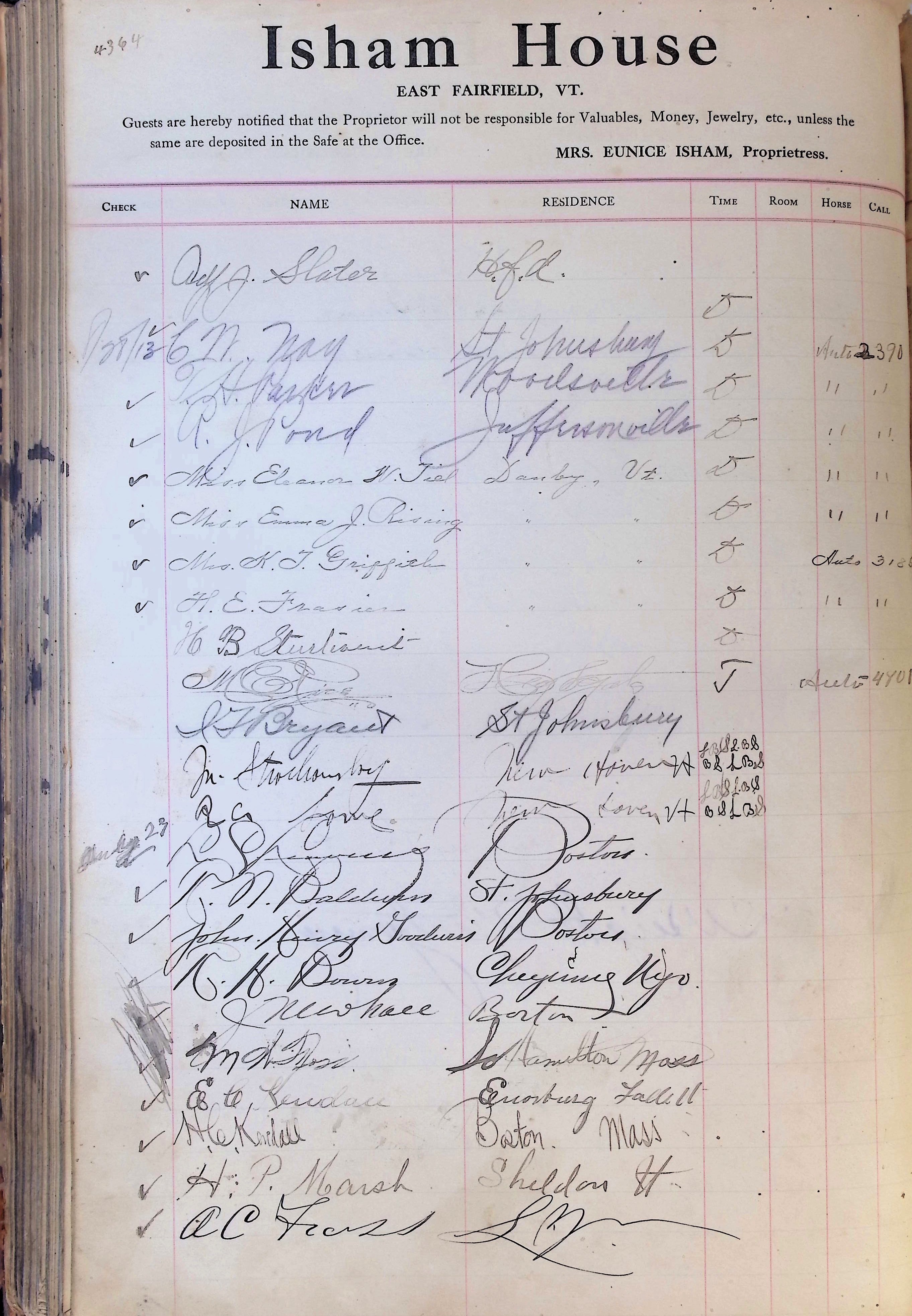 Isham Hotel register Vol. 4, Page 197
