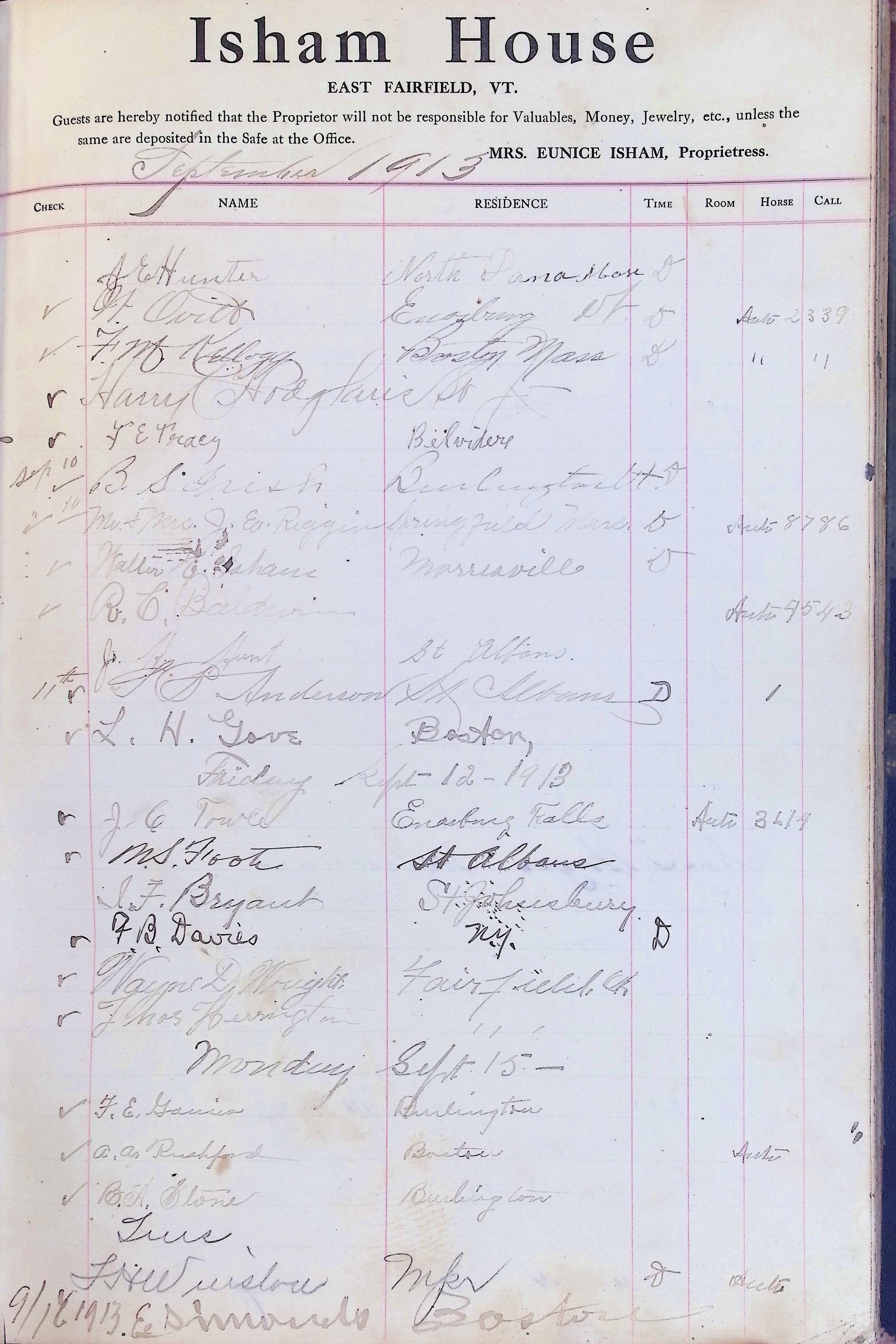 Isham Hotel register Vol. 4, Page 198