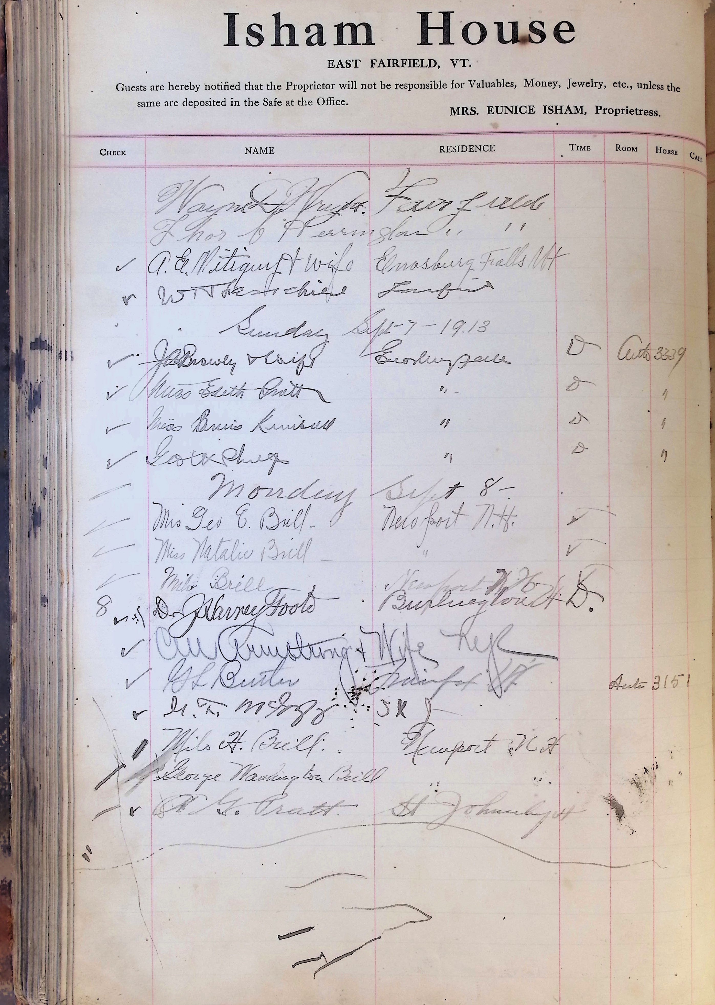 Isham Hotel register Vol. 4, Page 199