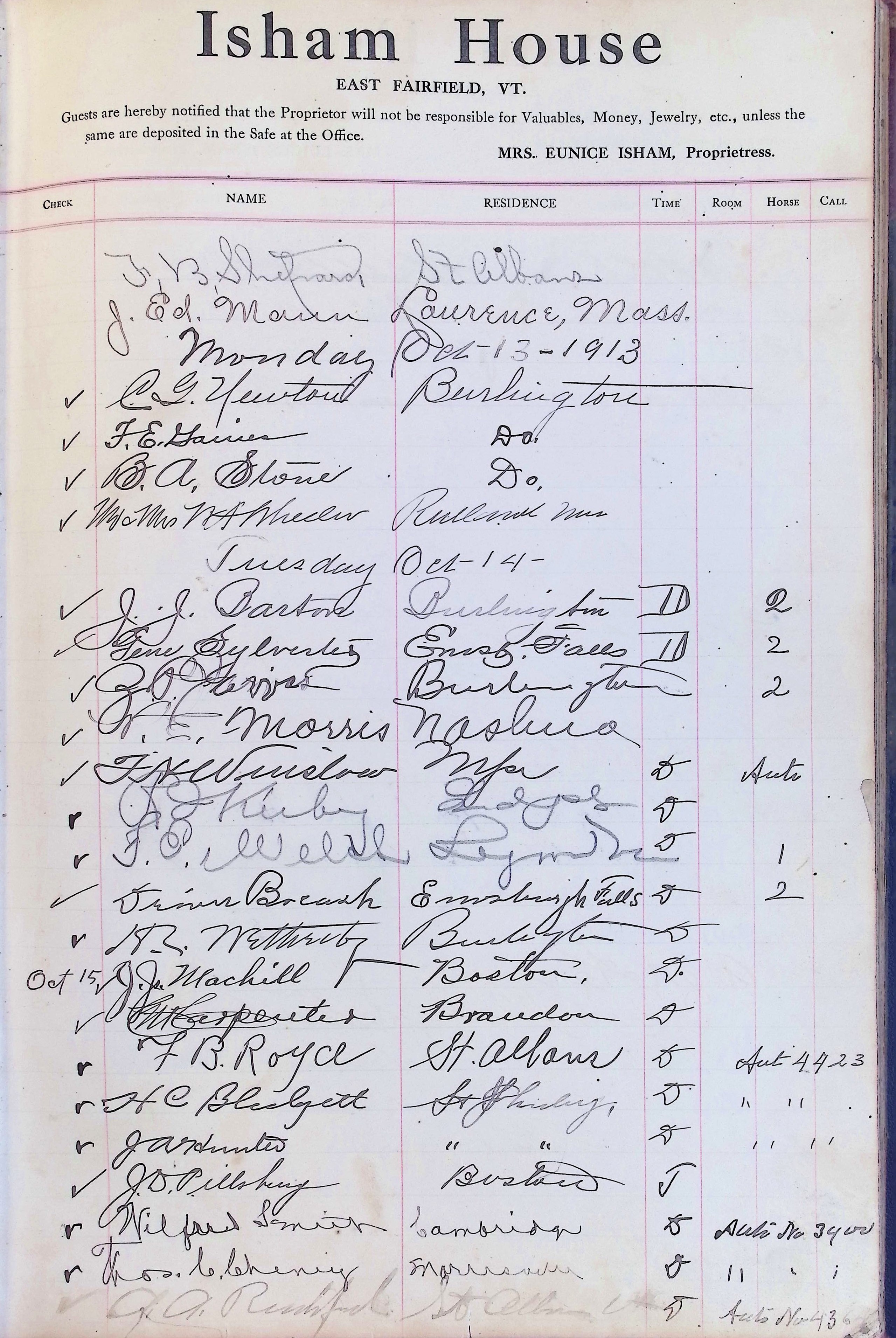 Isham Hotel register Vol. 4, Page 202