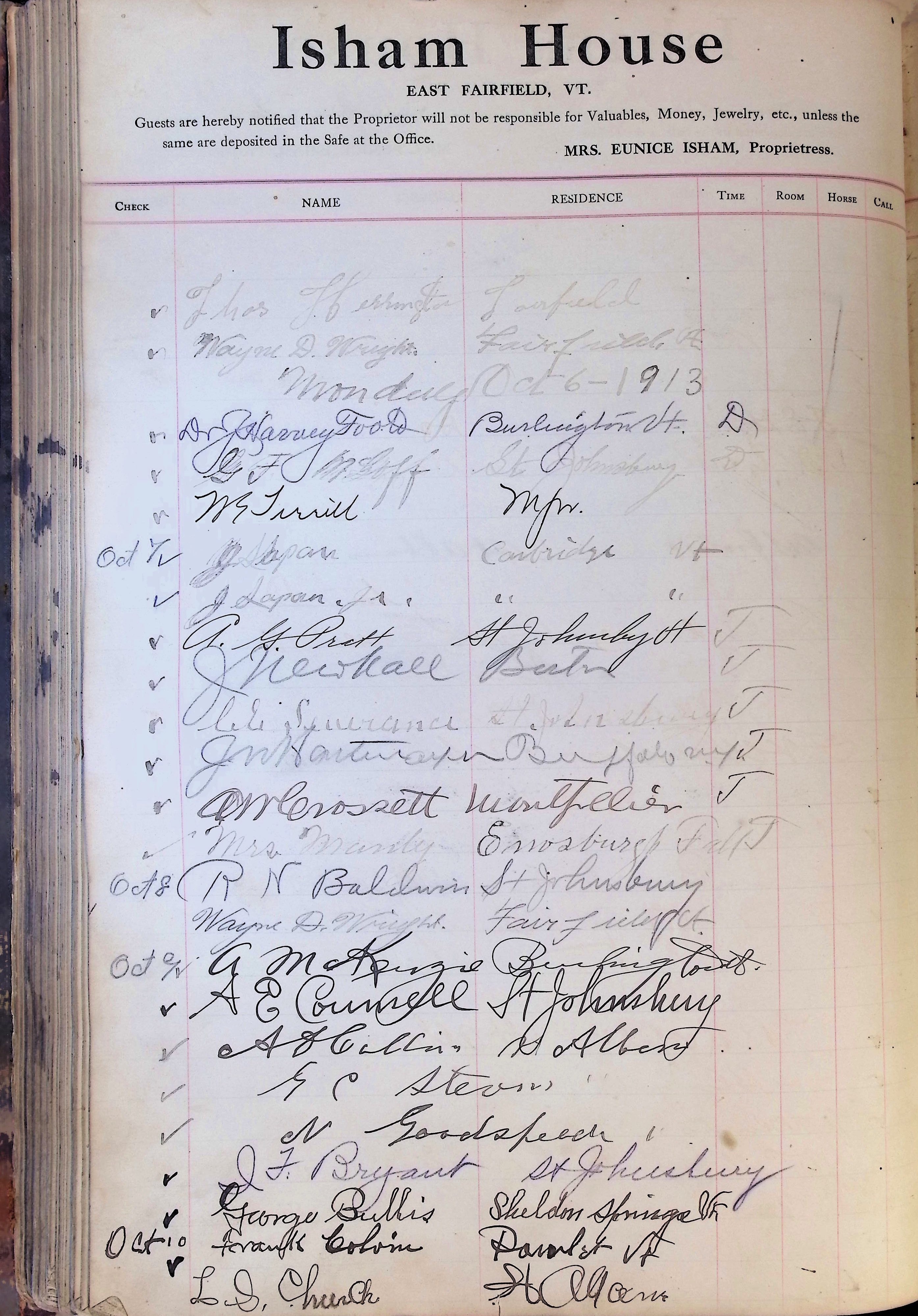 Isham Hotel register Vol. 4, Page 203