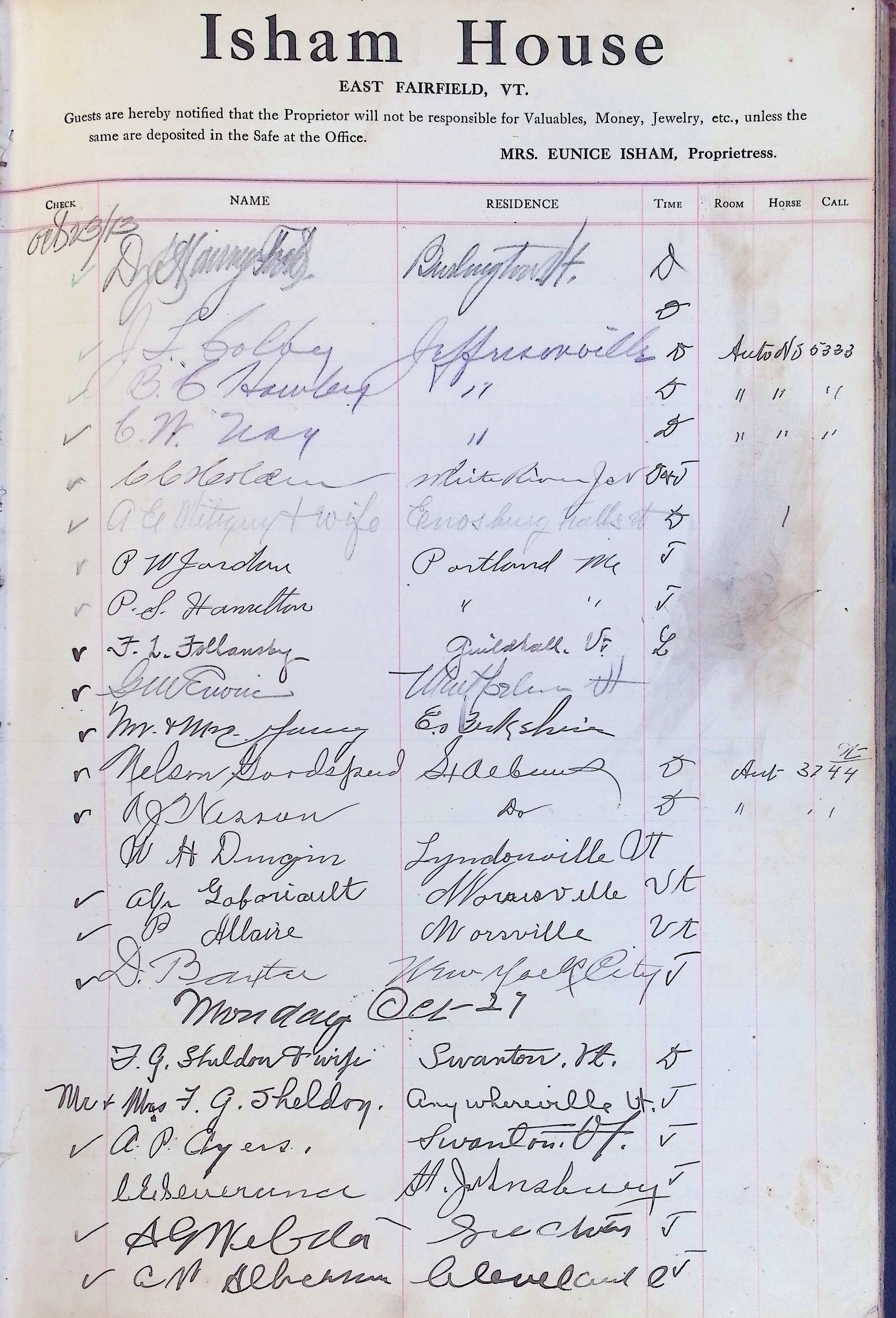 Isham Hotel register Vol. 4, Page 204