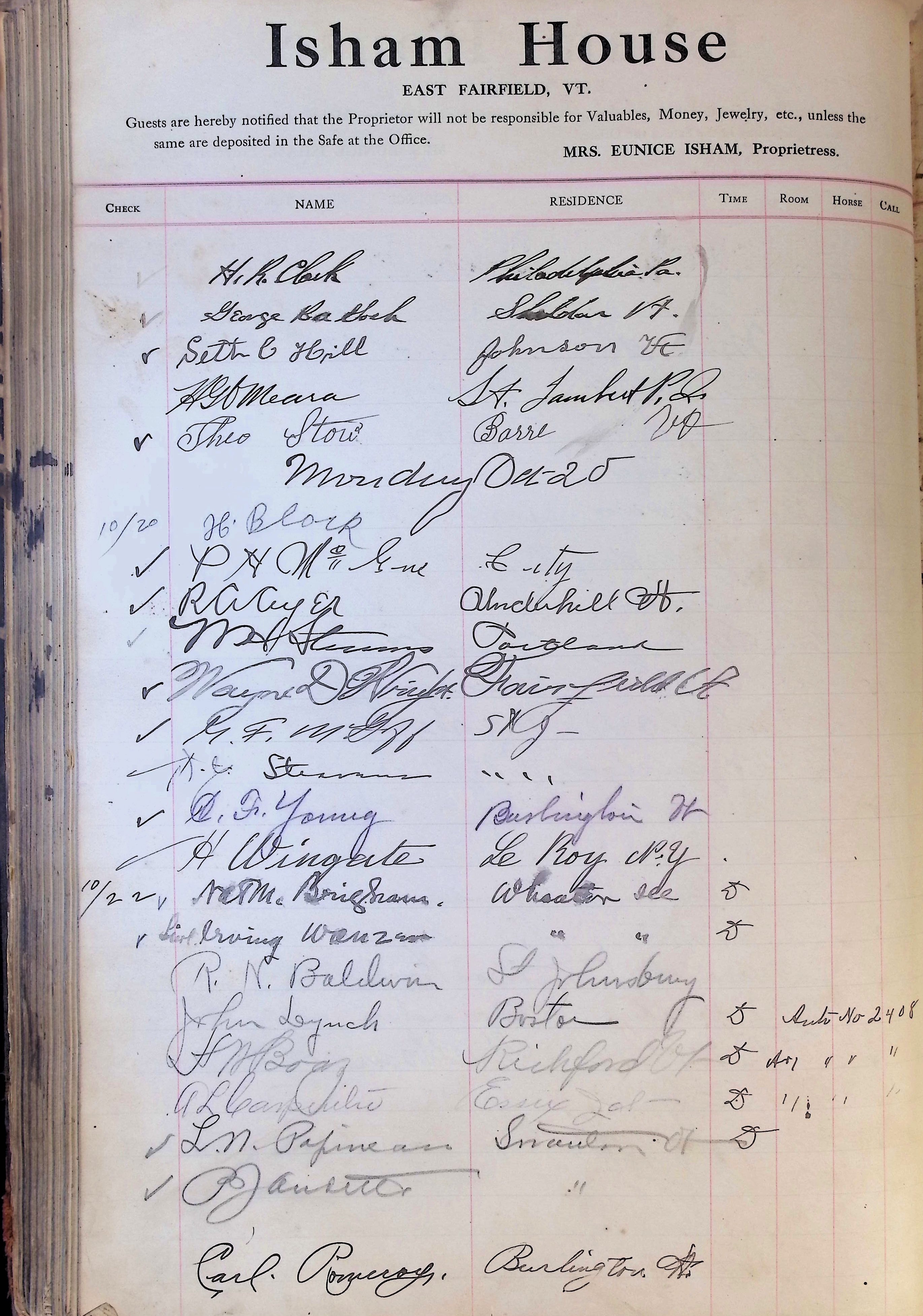 Isham Hotel register Vol. 4, Page 205