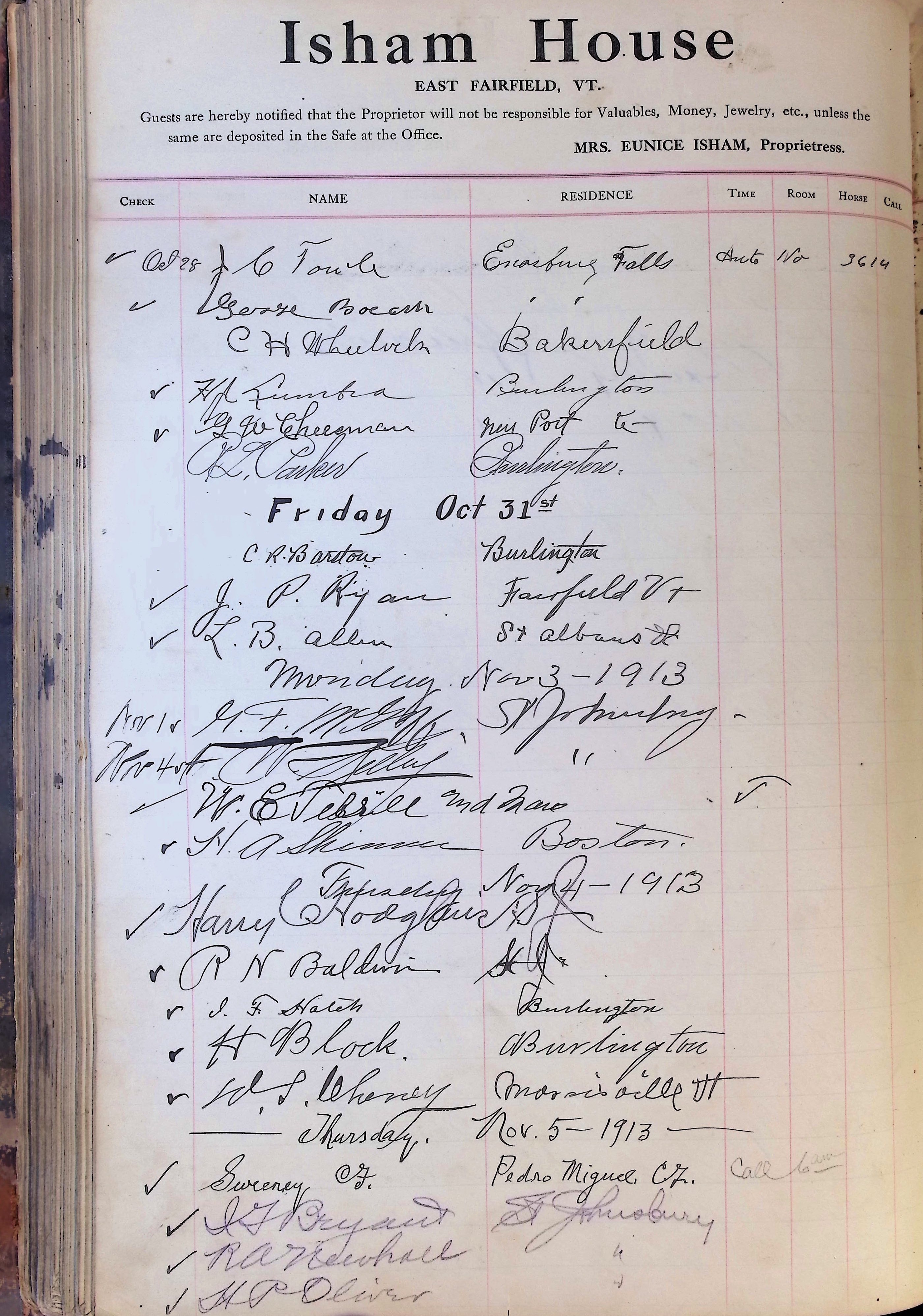 Isham Hotel register Vol. 4, Page 207