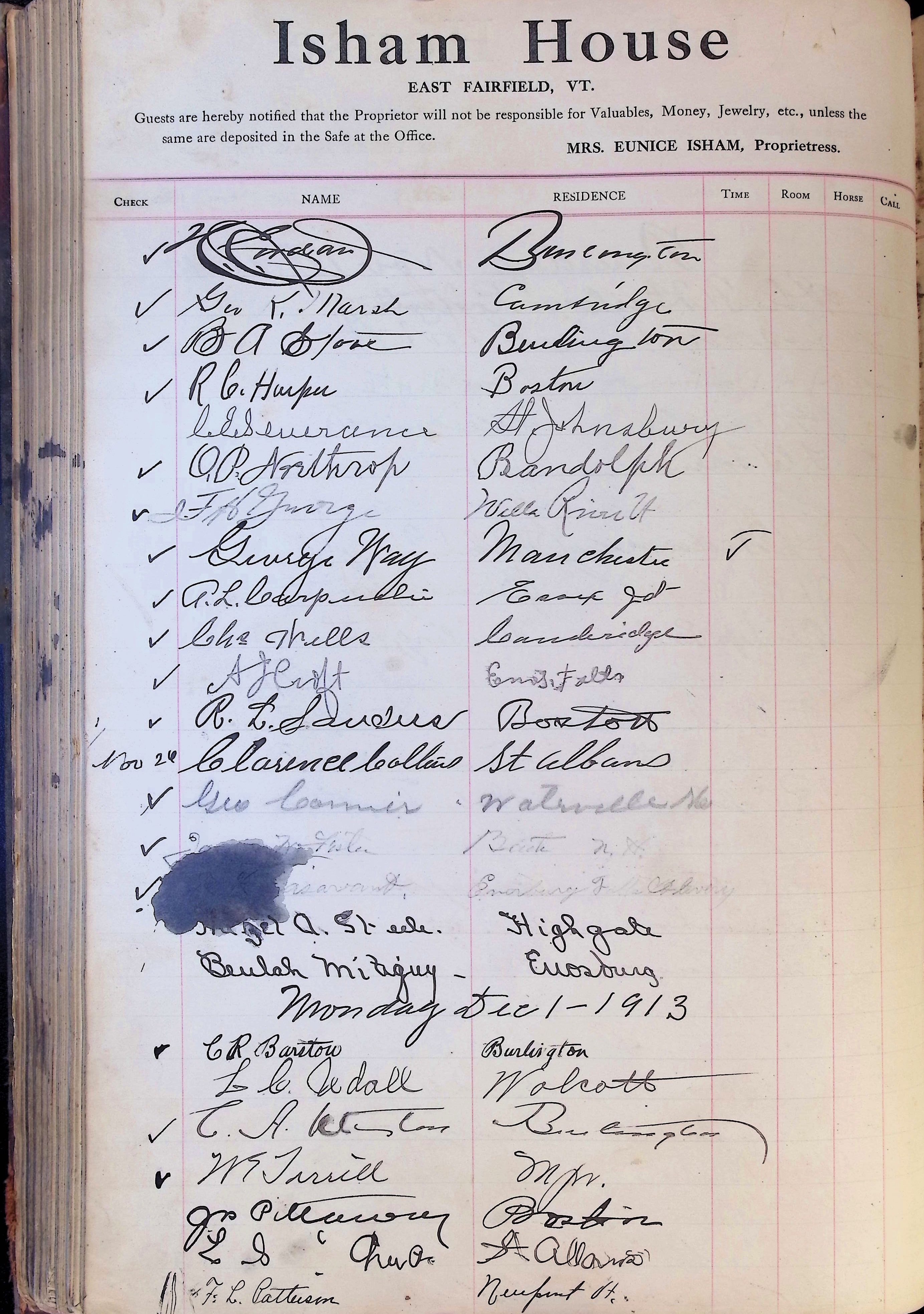 Isham Hotel register Vol. 4, Page 211