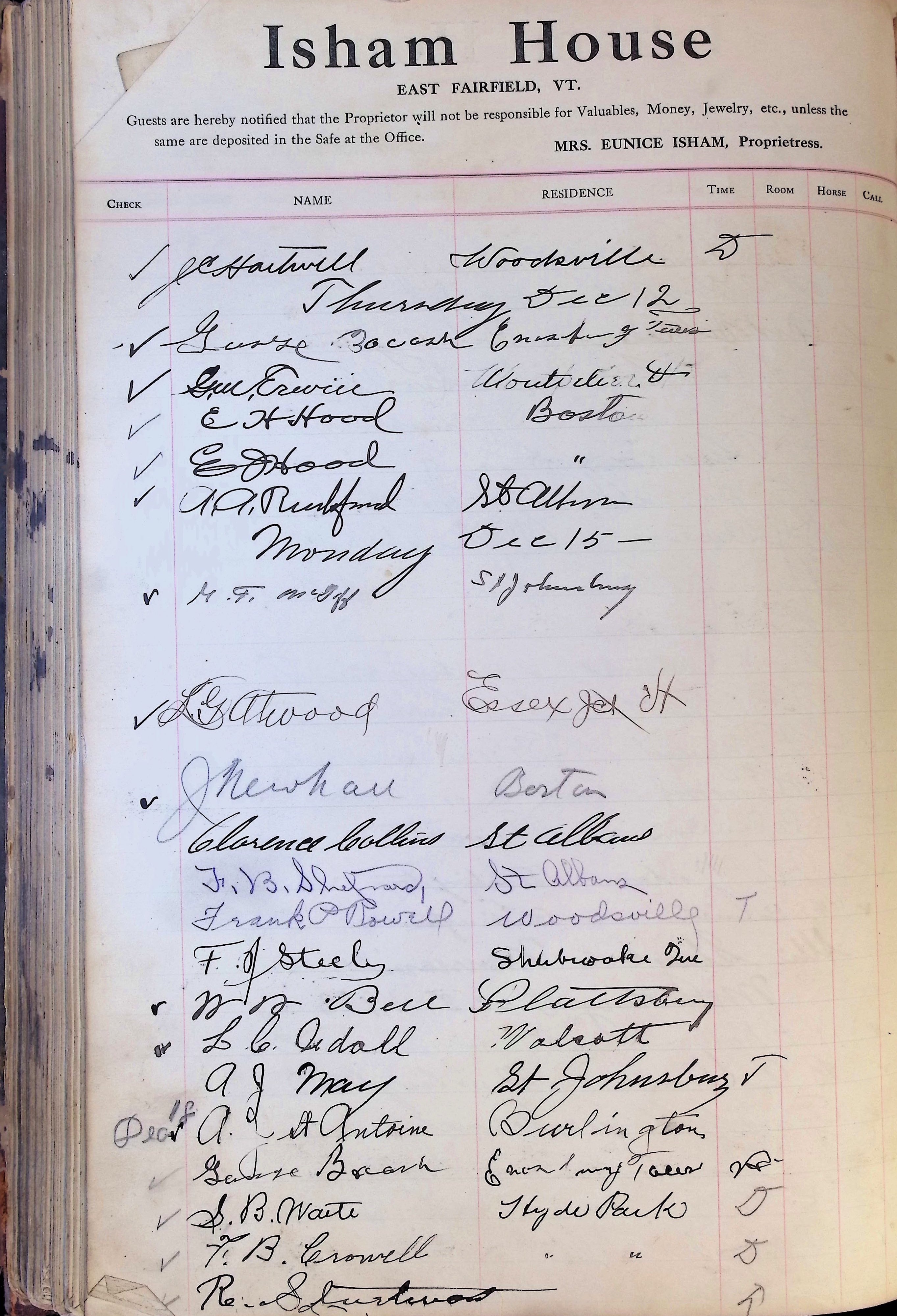 Isham Hotel register Vol. 4, Page 213