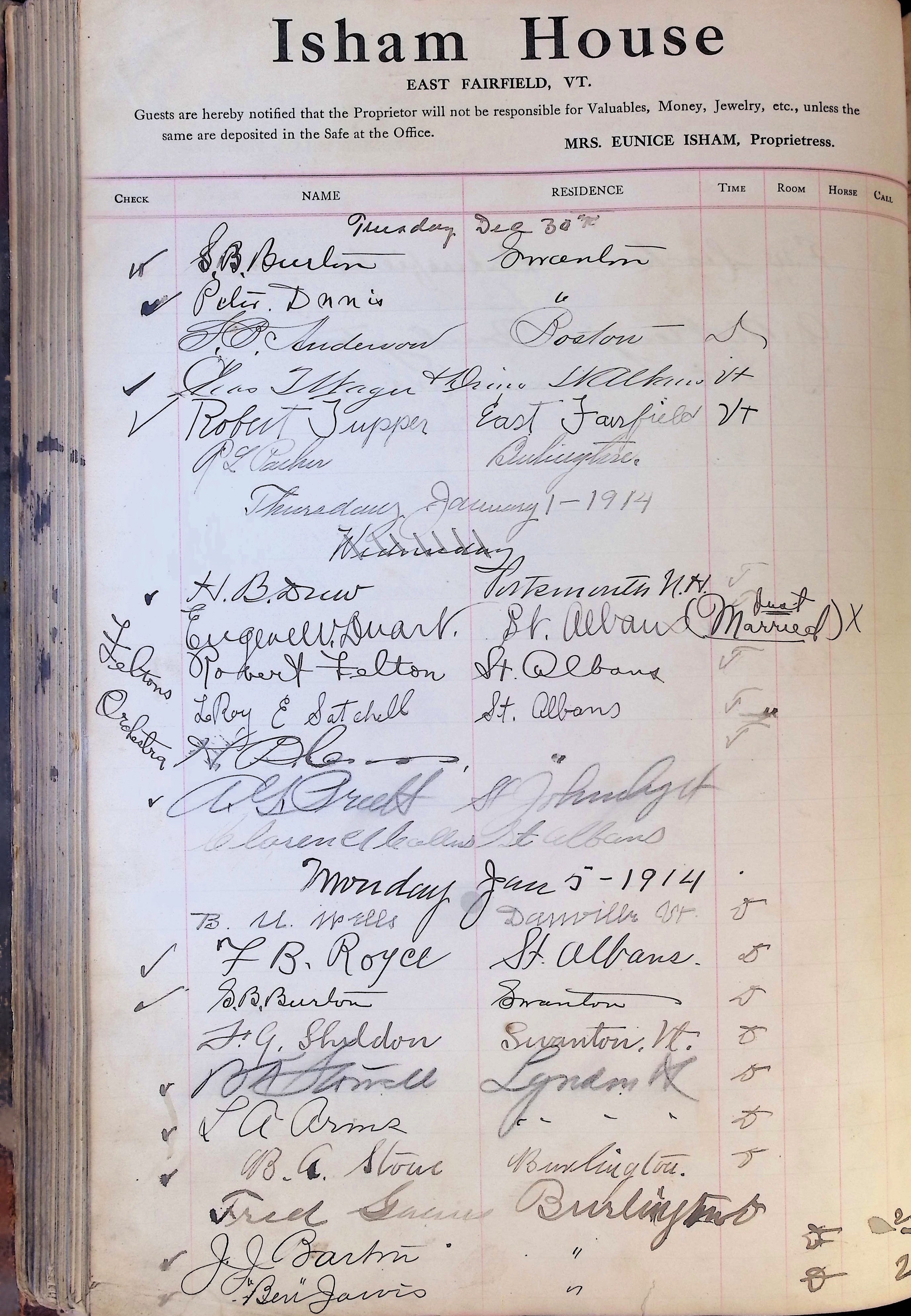 Isham Hotel register Vol. 4, Page 215