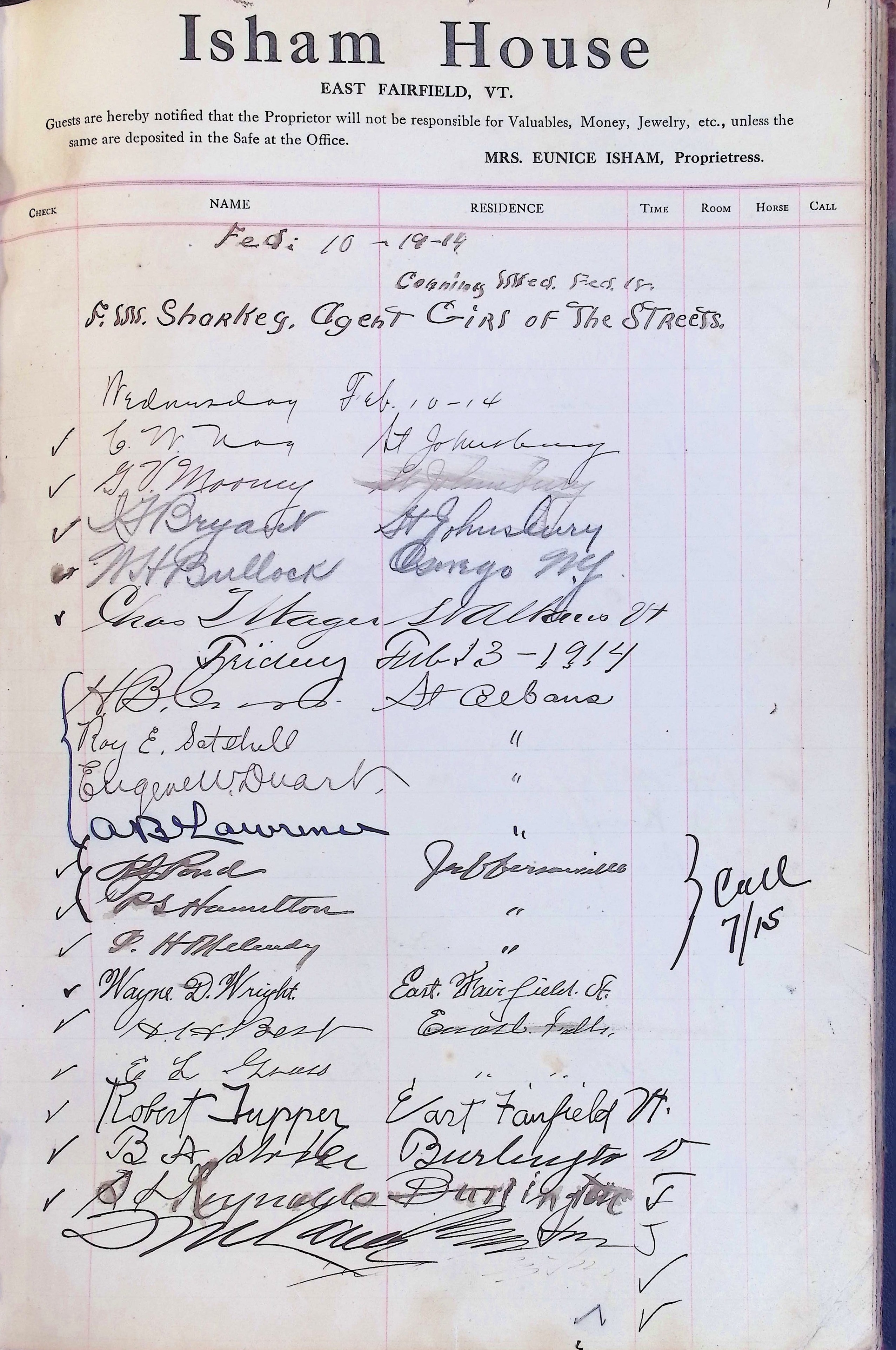 Isham Hotel register Vol. 4, Page 216
