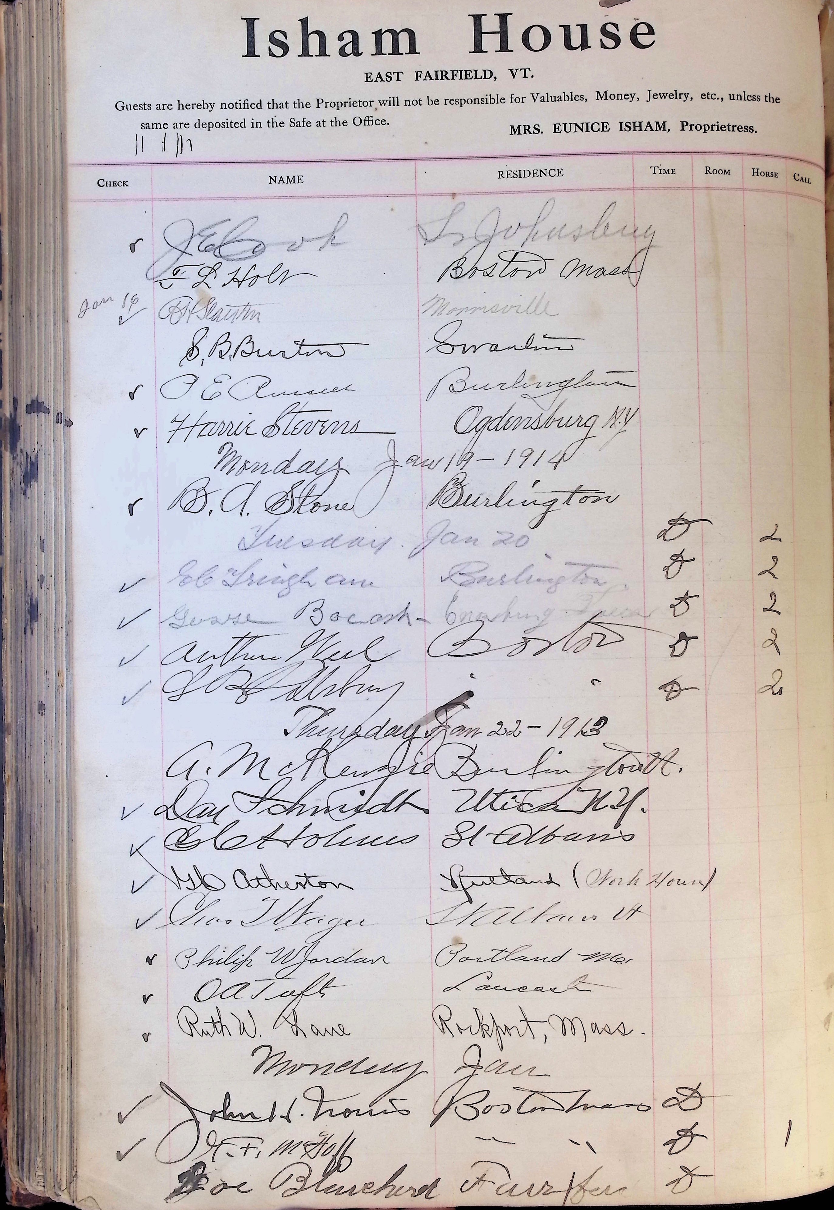 Isham Hotel register Vol. 4, Page 217
