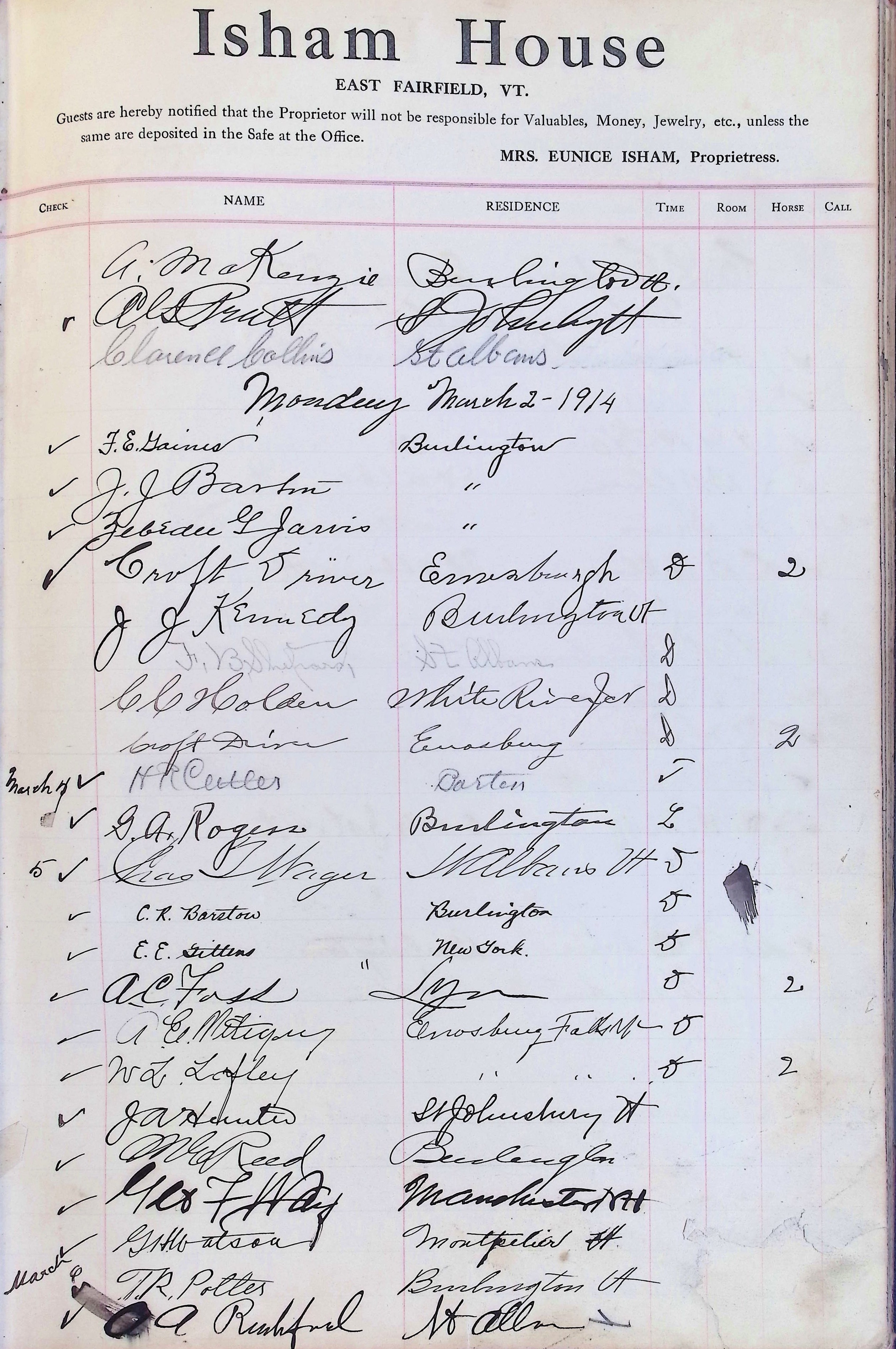 Isham Hotel register Vol. 4, Page 218