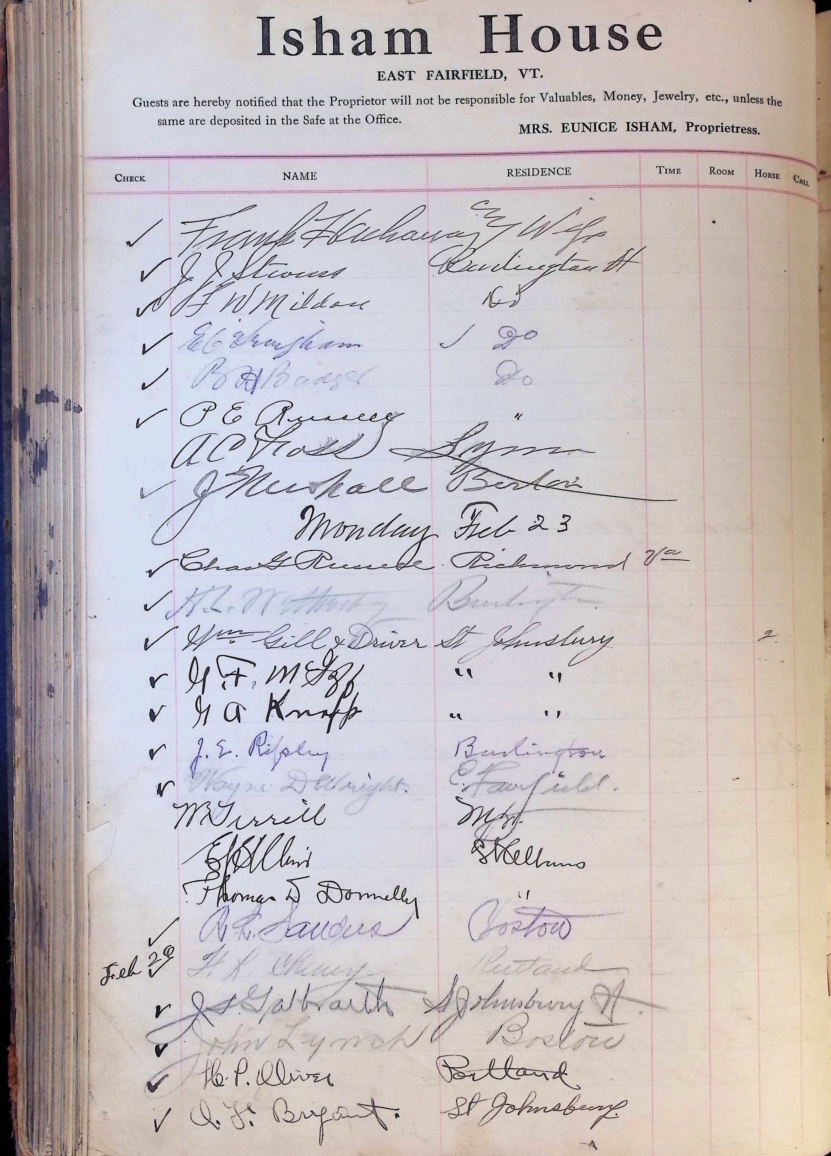 Isham Hotel register Vol. 4, Page 219