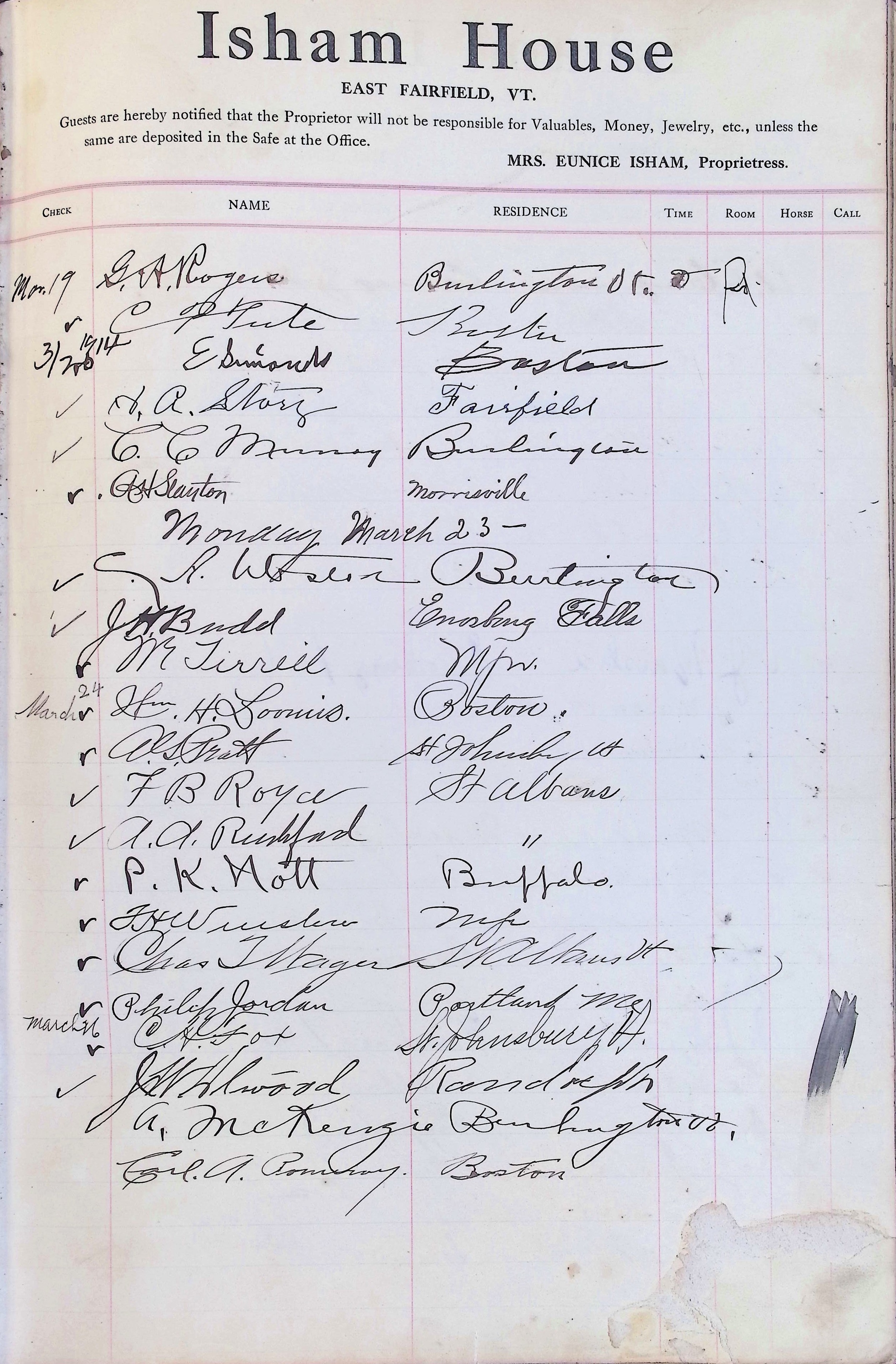 Isham Hotel register Vol. 4, Page 220