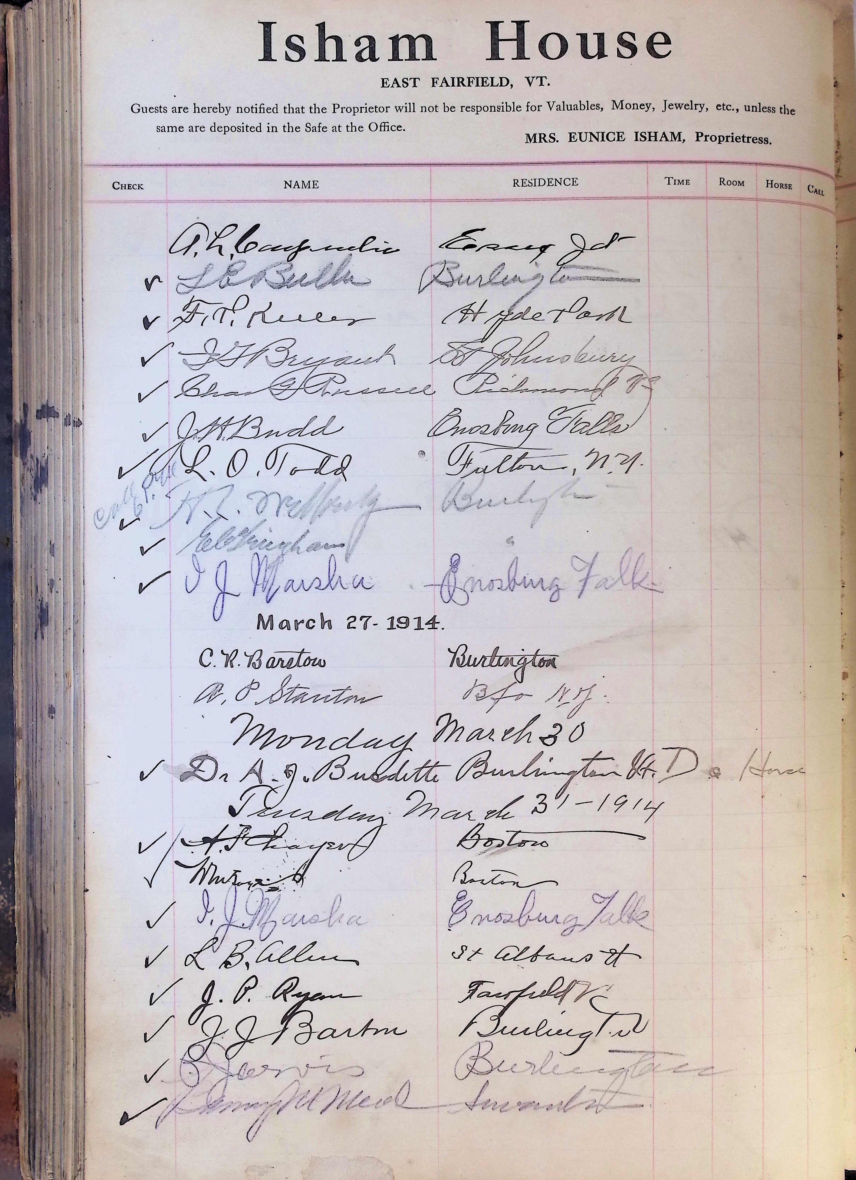 Isham Hotel register Vol. 4, Page 223