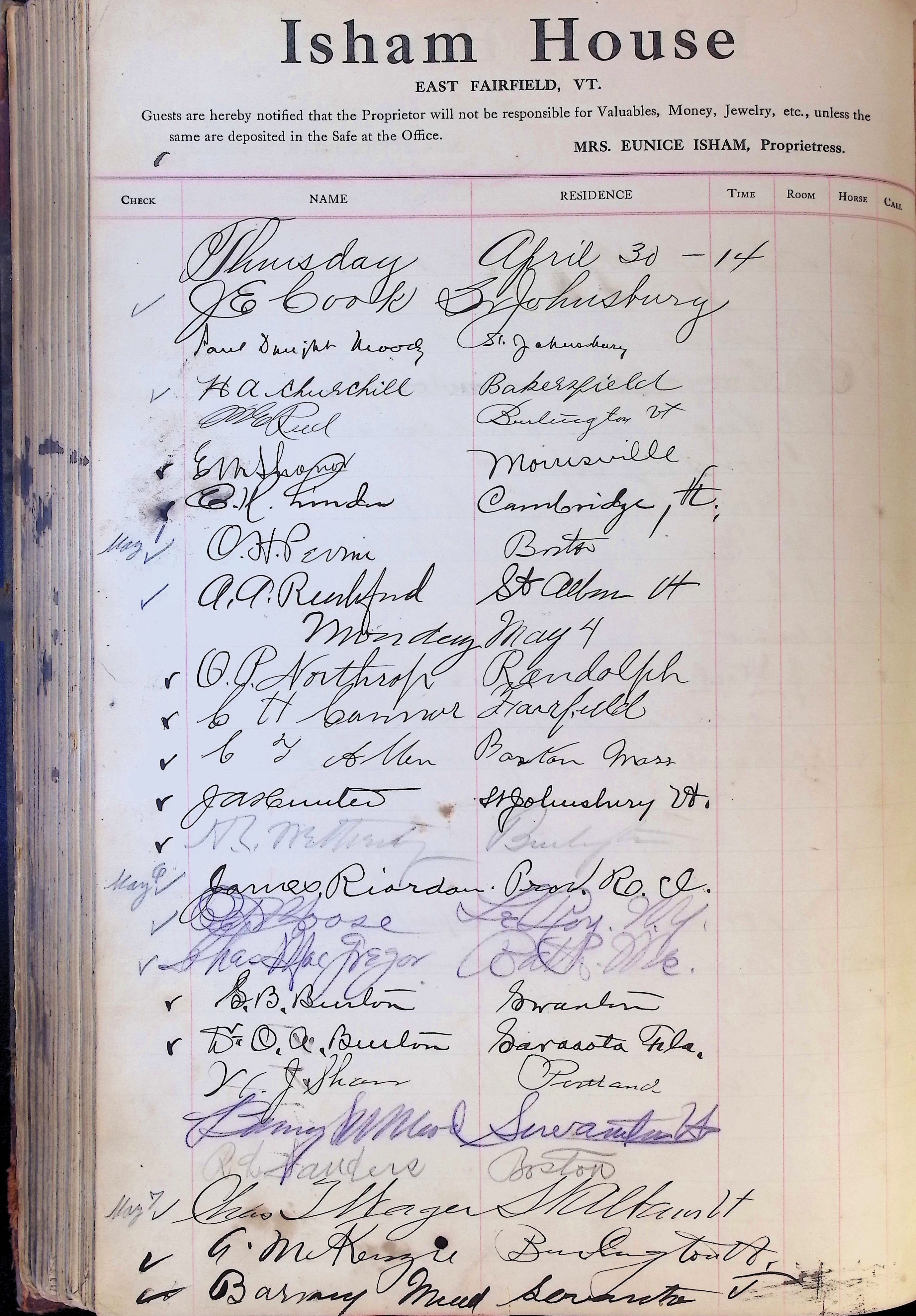 Isham Hotel register Vol. 4, Page 229