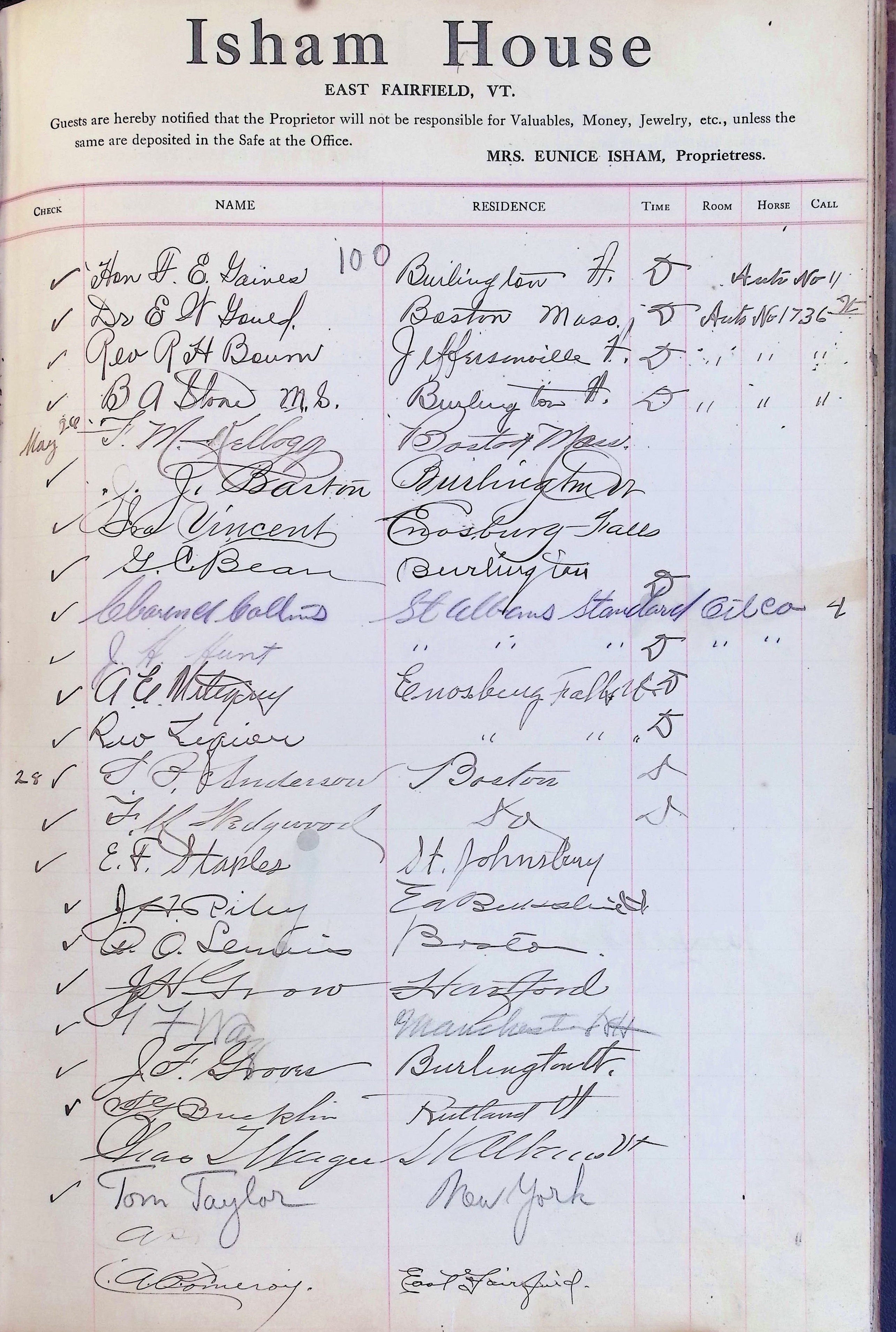 Isham Hotel register Vol. 4, Page 230