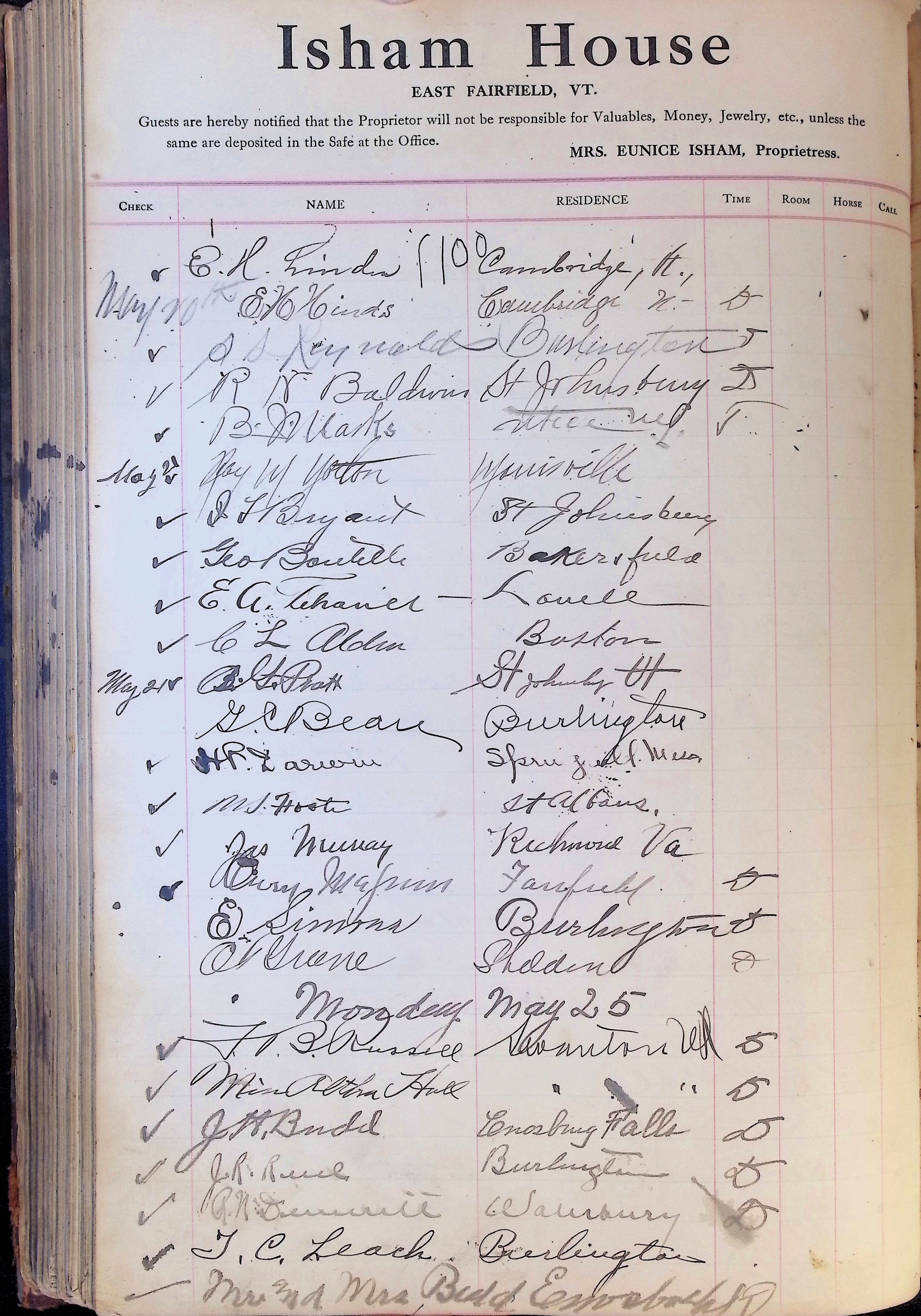 Isham Hotel register Vol. 4, Page 231