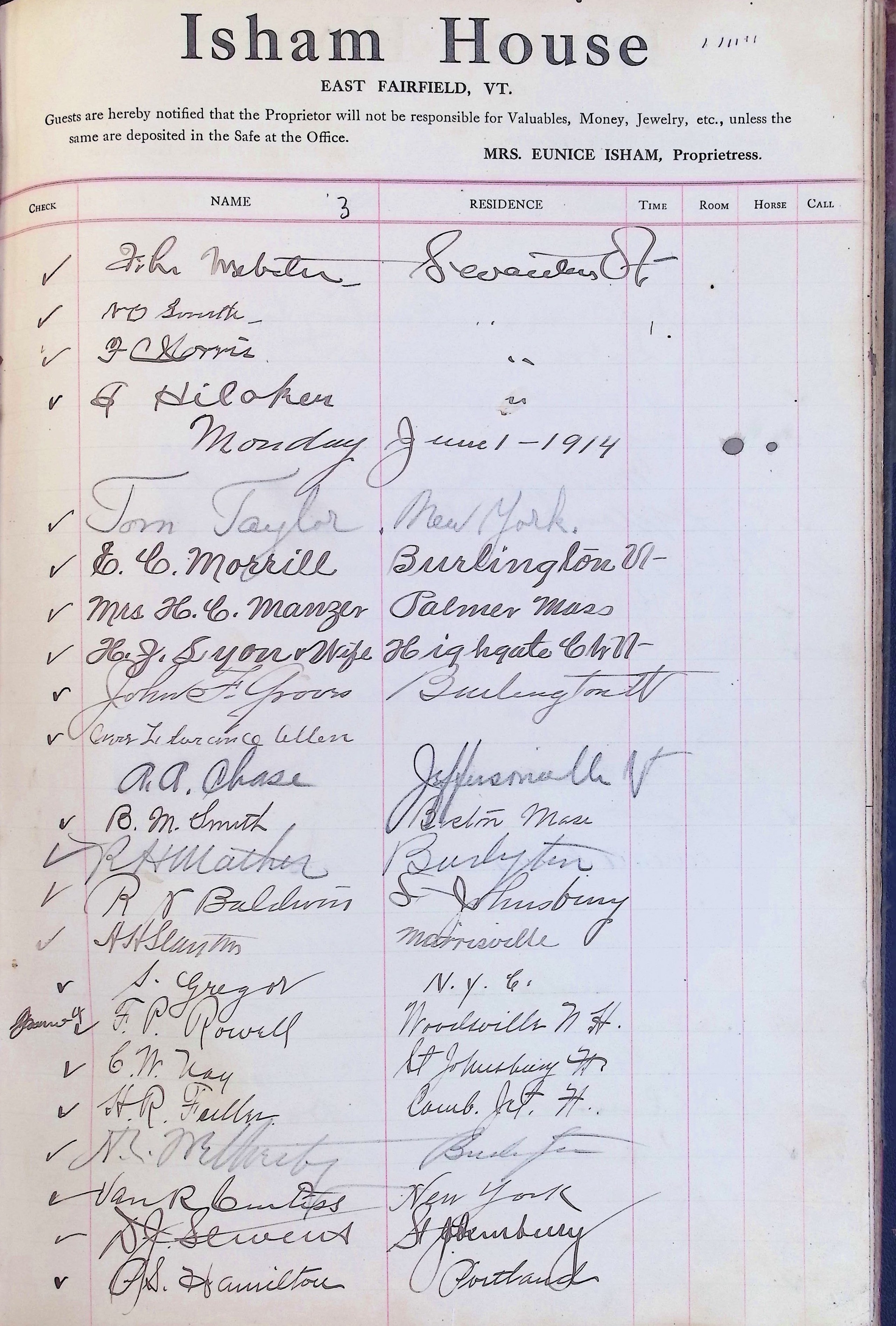 Isham Hotel register Vol. 4, Page 232