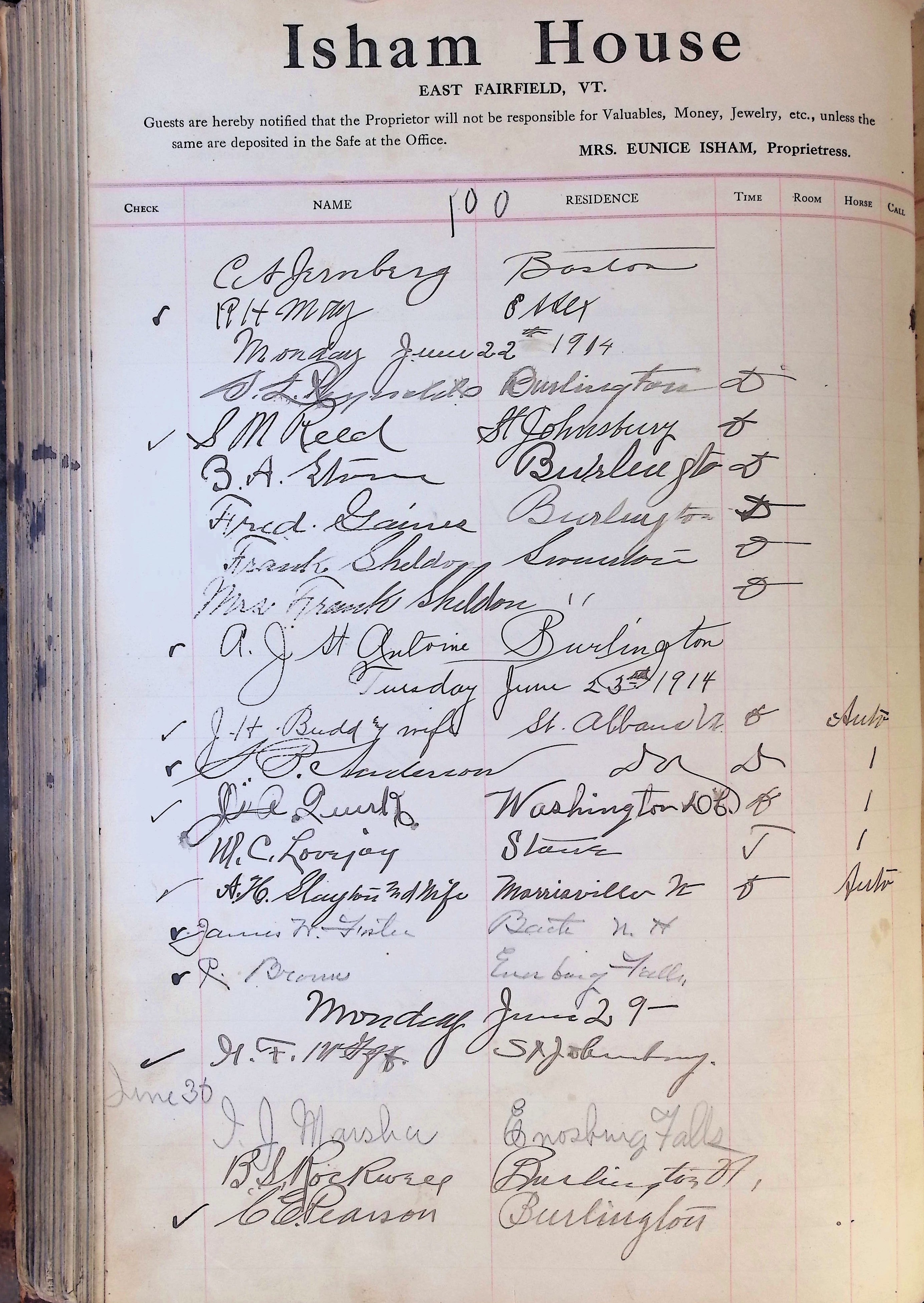 Isham Hotel register Vol. 4, Page 237