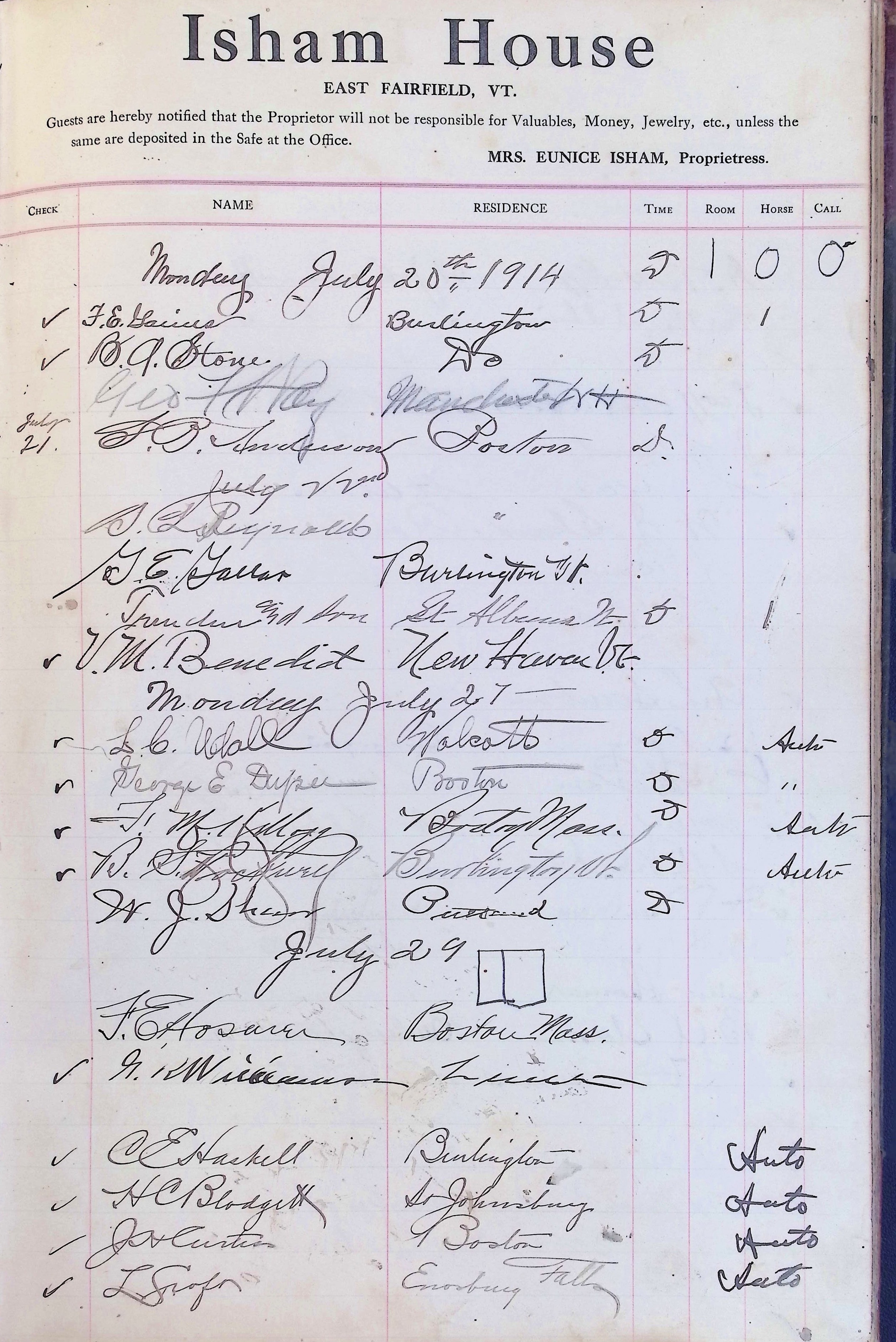 Isham Hotel register Vol. 4, Page 238